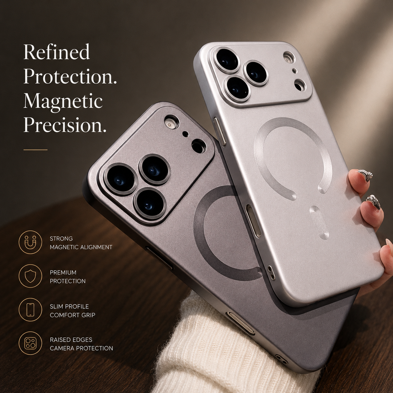 Premium iPhone Case Metallic Paint MagSafe Compatible Magnetic Cover Wireless Charging Lens Protection Protective Case