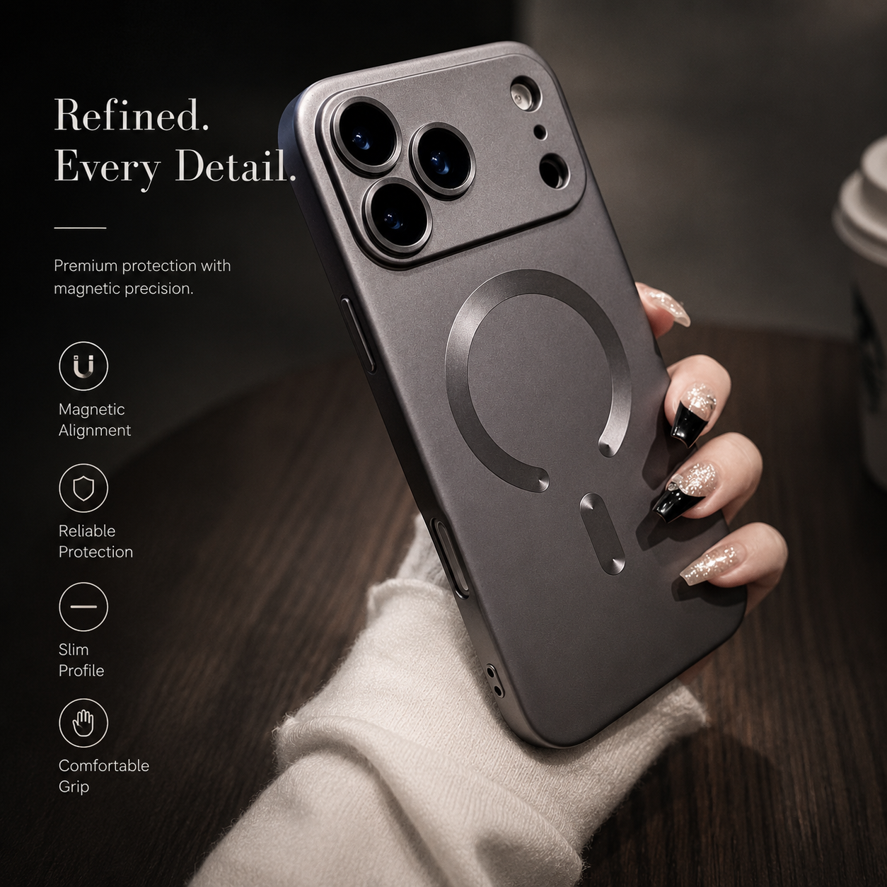 Premium iPhone Case Metallic Paint MagSafe Compatible Magnetic Cover Wireless Charging Lens Protection Protective Case