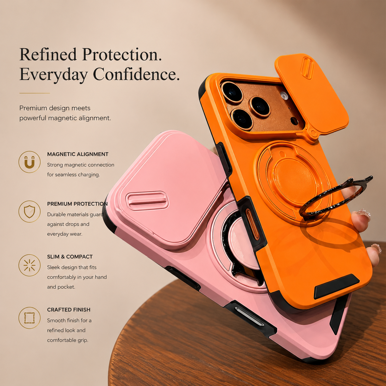 Premium iPhone Case Military Armor Magnetic Ring Stand Shockproof Protective Cover Full Lens Protection Dual Layer Full Coverage