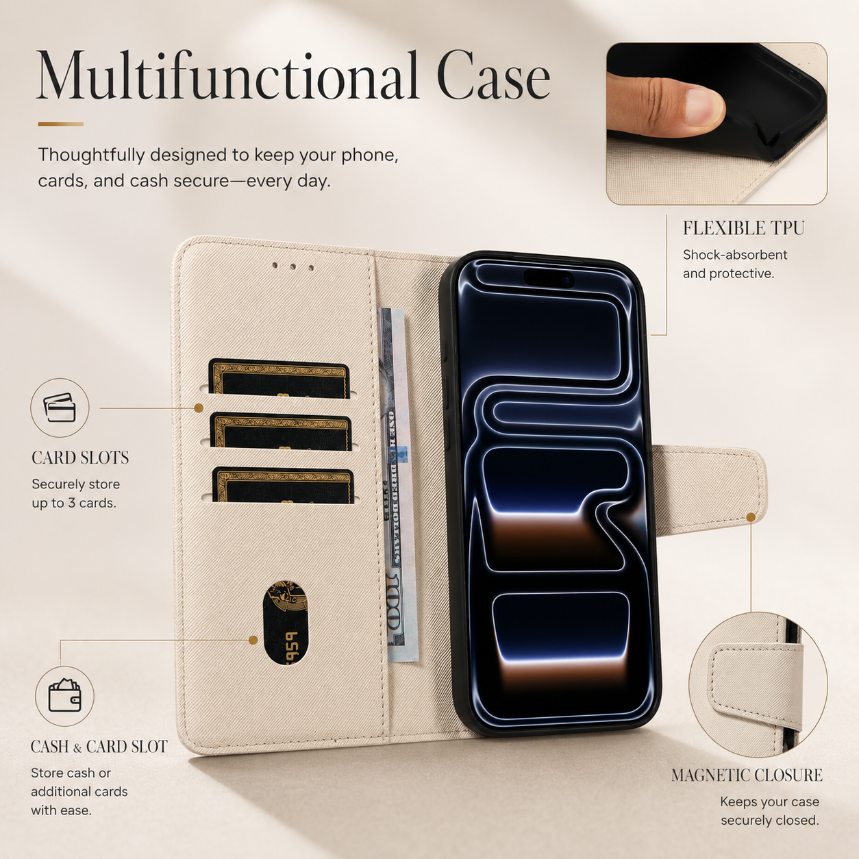 Premium iPhone Case PU Leather Magnetic Wallet Cover Shockproof Protective Fashion Full Coverage Case