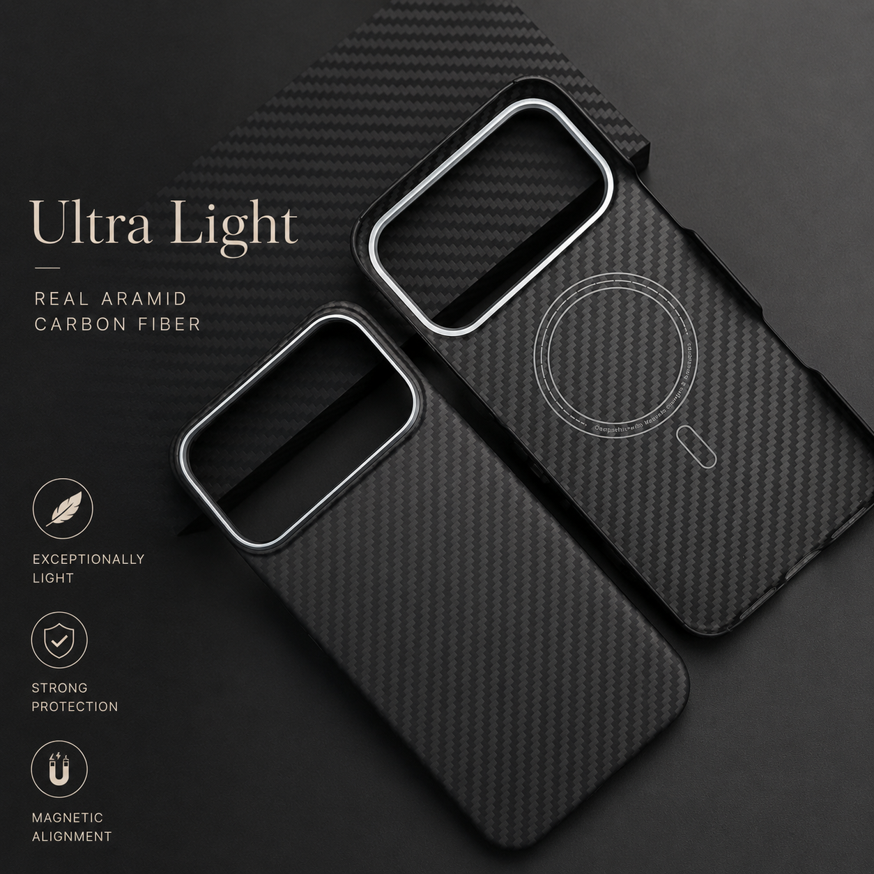 Premium iPhone Case Real Aramid Carbon Fiber Magnetic MagSafe Compatible Lightweight Shockproof Protective Cover