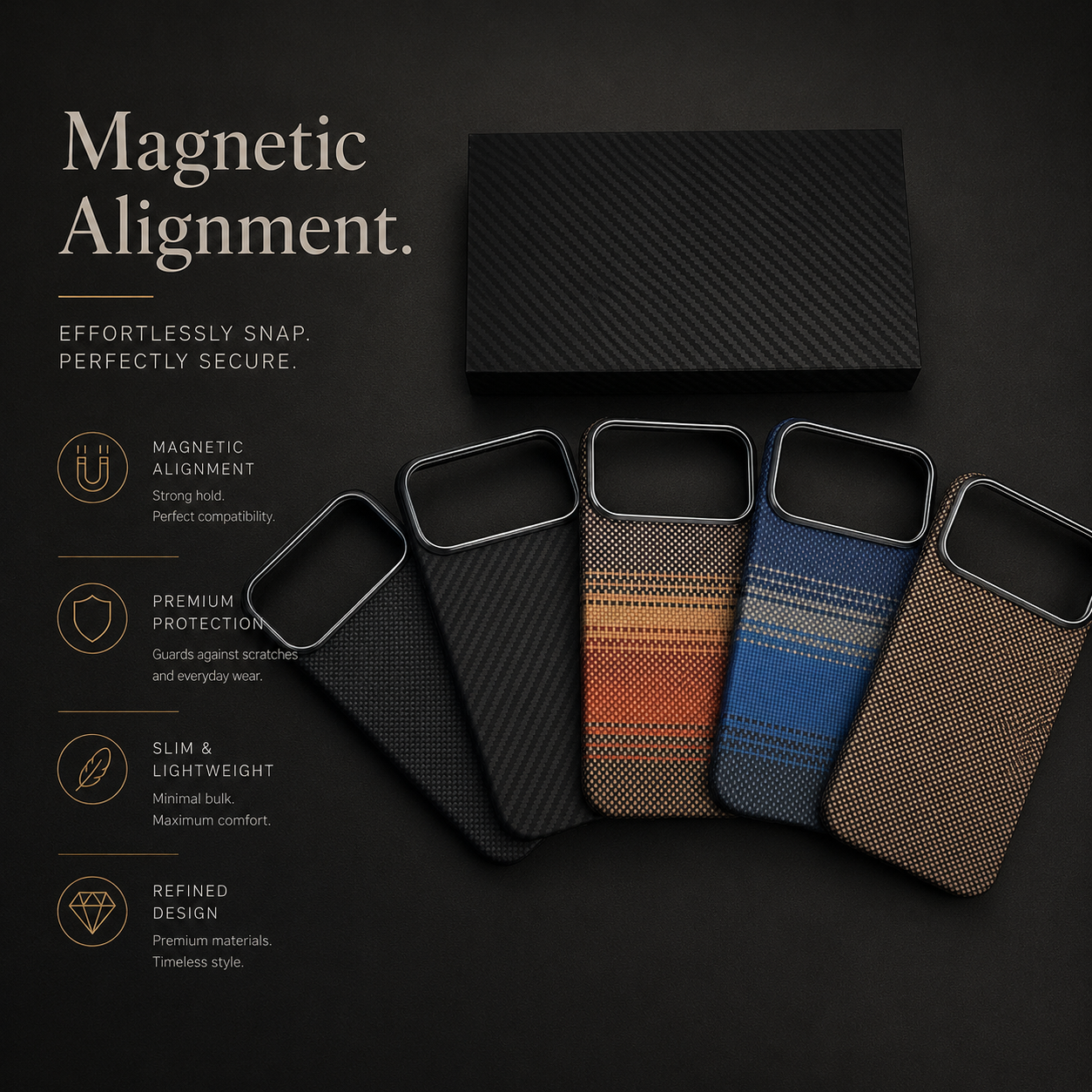 Premium iPhone Case Real Aramid Carbon Fiber Magnetic MagSafe Compatible Lightweight Shockproof Protective Cover