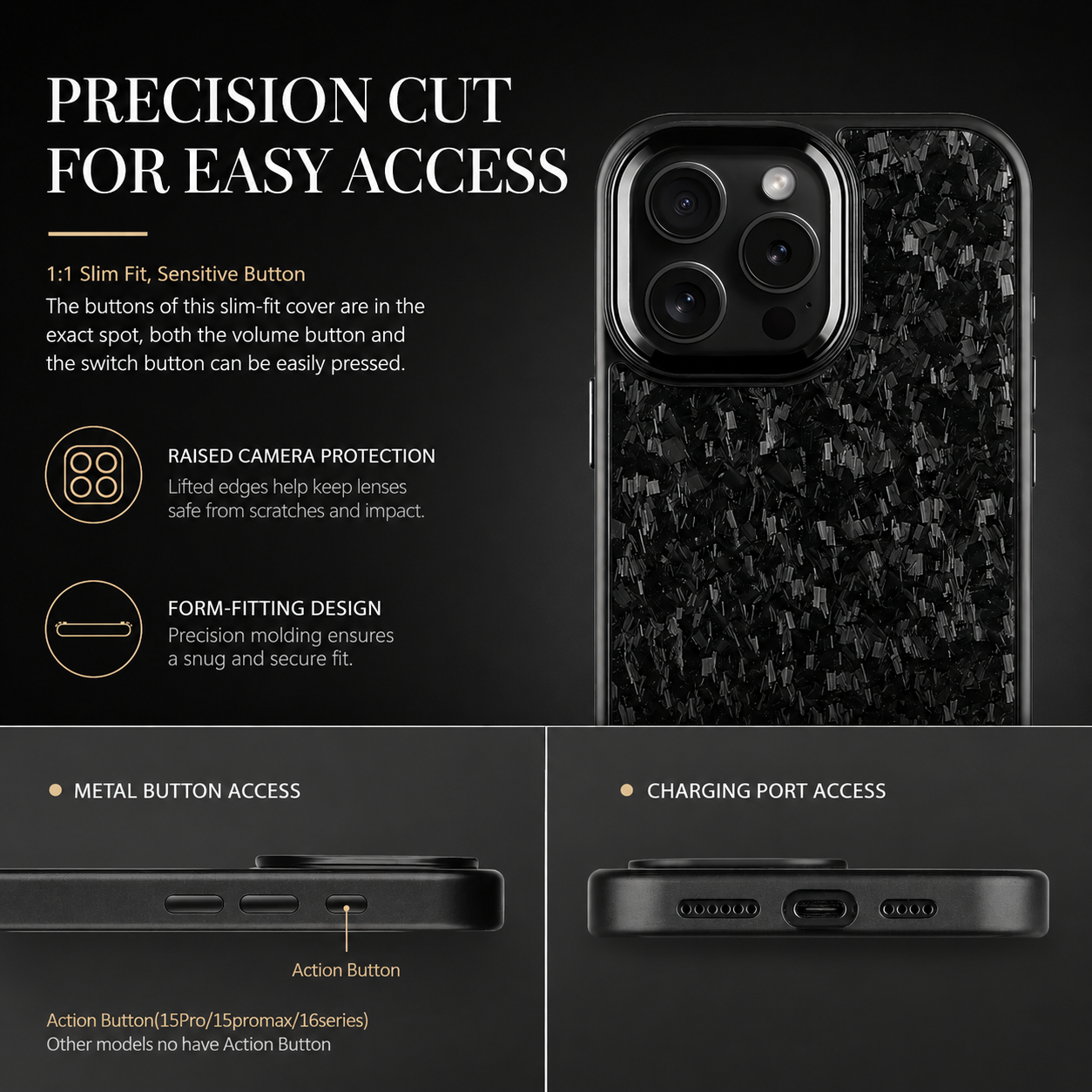 Premium iPhone Case Real Forged Carbon Fiber MagSafe Cover Metal Lens Protection Shockproof Dual Layer Lightweight Full Coverage Protective Case