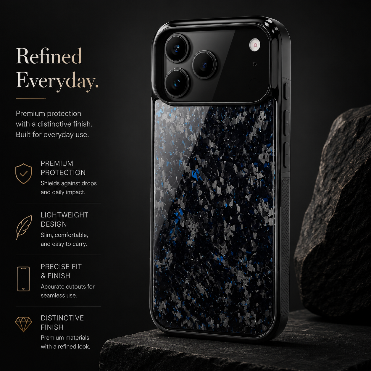 Premium iPhone Case Real Forged Carbon Fiber MagSafe Cover Shockproof TPU Hybrid Non Slip Full Coverage Protective Case