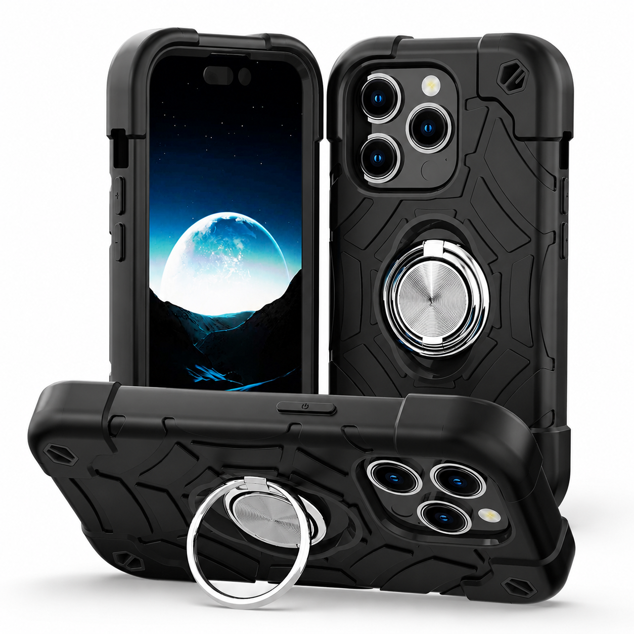Premium iPhone Case Rugged Military Grade Protective Cover Dual Layer Shockproof Armor Ring Holder Full Protection