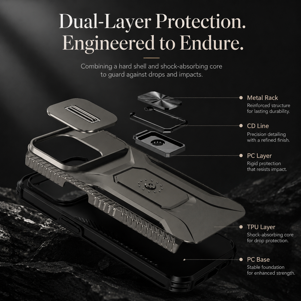 Premium iPhone Case Shockproof Protective Cover Sliding Camera Lens Guard Rotary Stand Anti Slip Full Protection