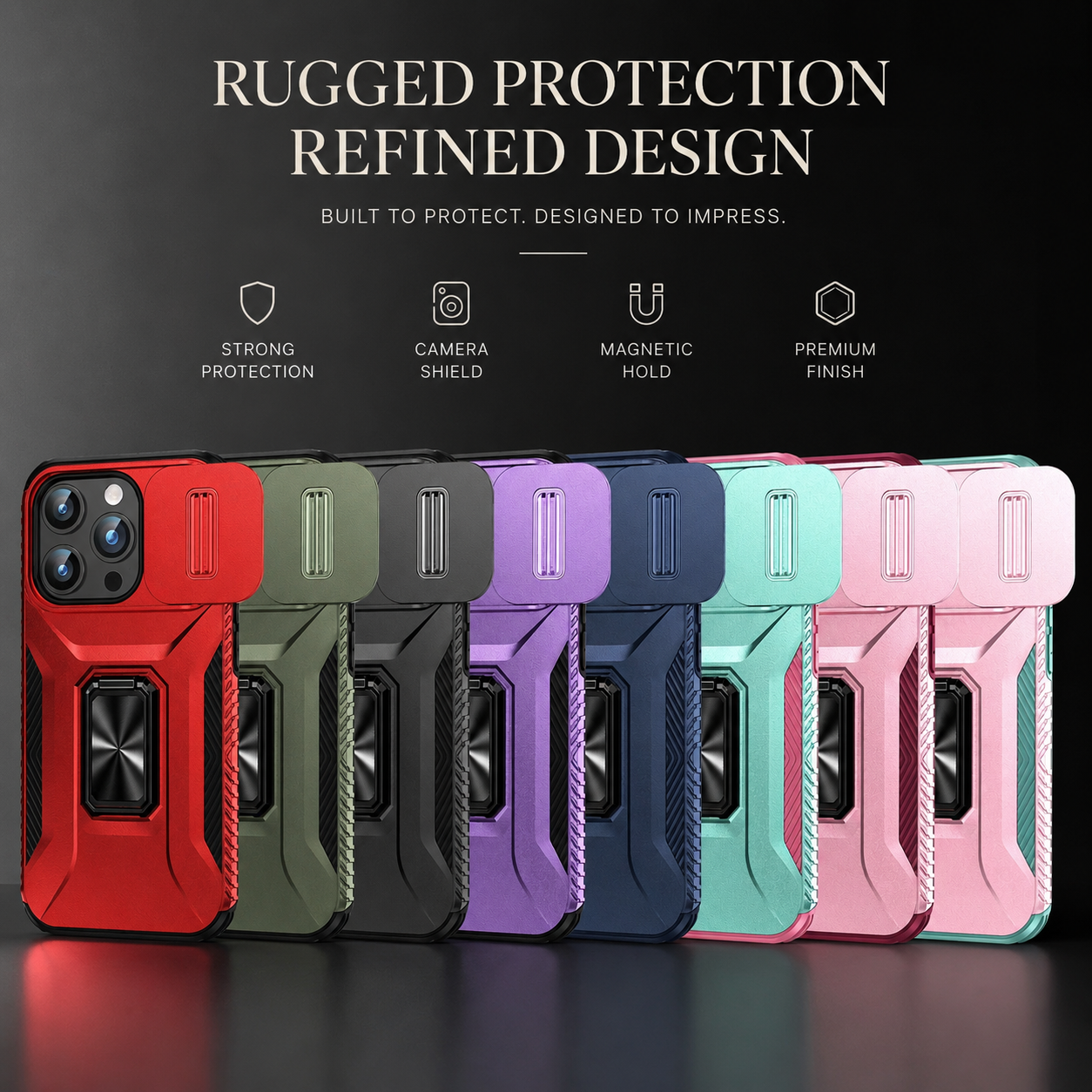 Premium iPhone Case Shockproof Protective Cover Sliding Camera Lens Guard Rotary Stand Anti Slip Full Protection