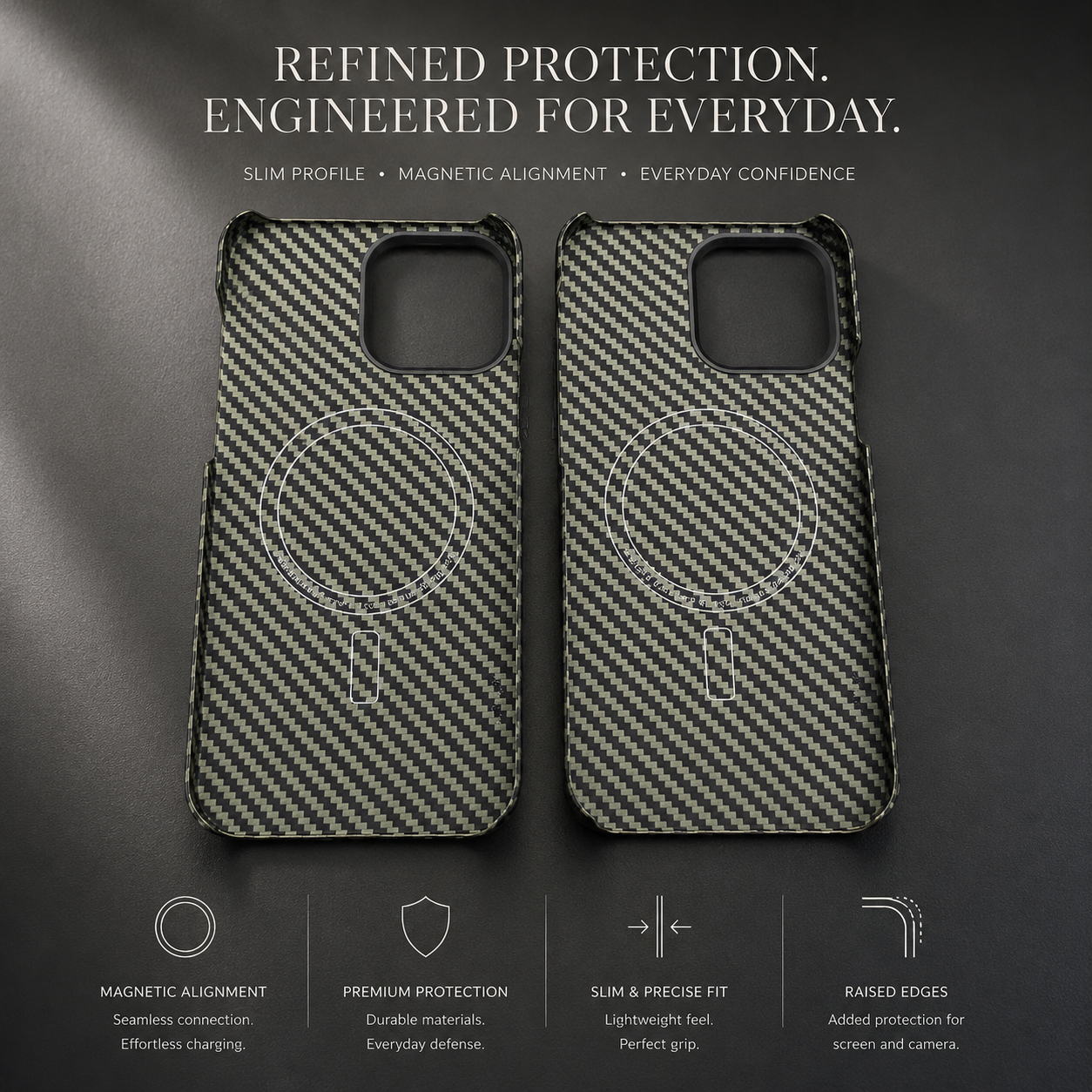 Premium iPhone Case Thin Aramid Fiber MagSafe Cover Ultra Lightweight Carbon Texture Half Wrapped Protective Case