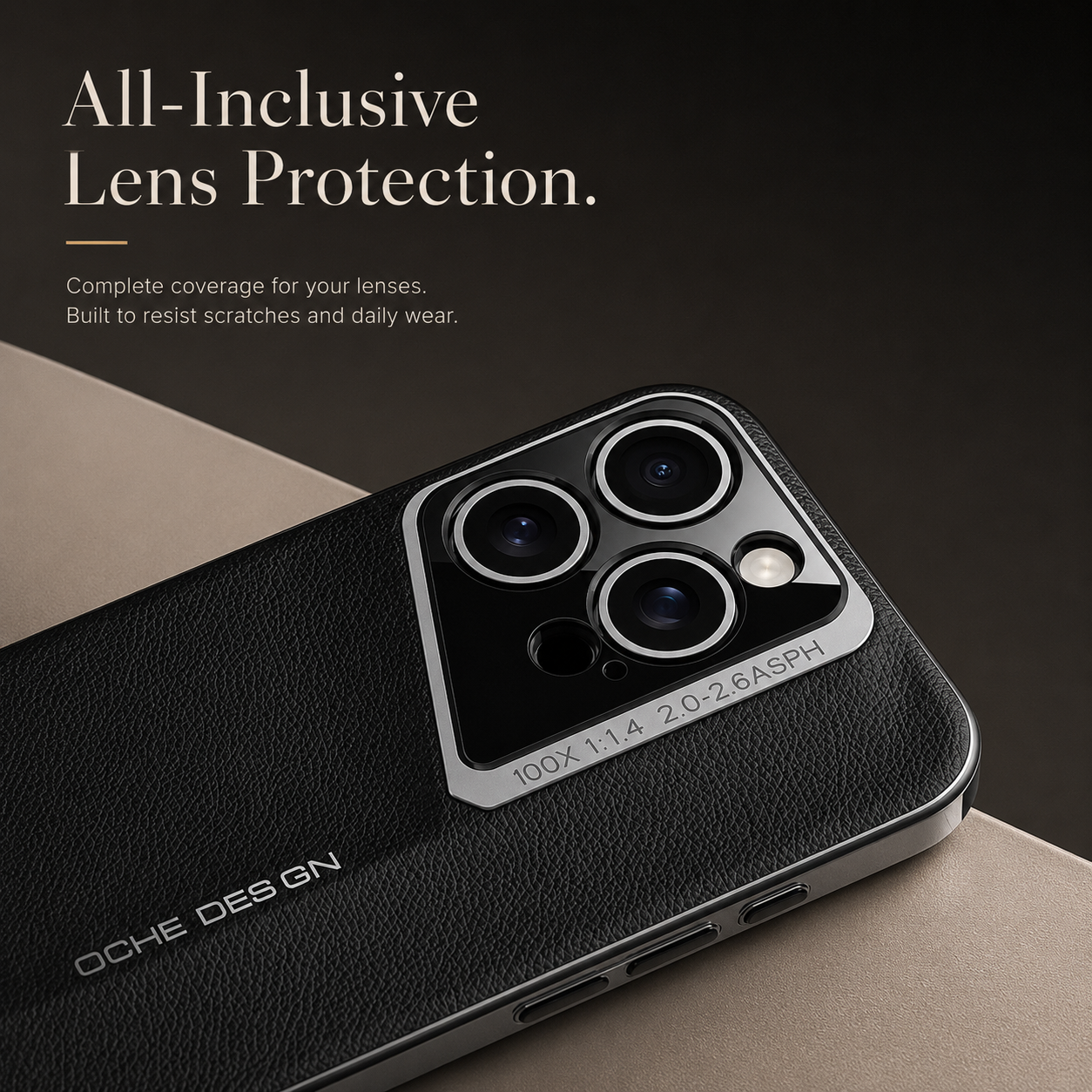 Premium iPhone Case Vegan Leather Hard Back Cover Camera Lens Protection Anti Fingerprint Minimal Protective Case