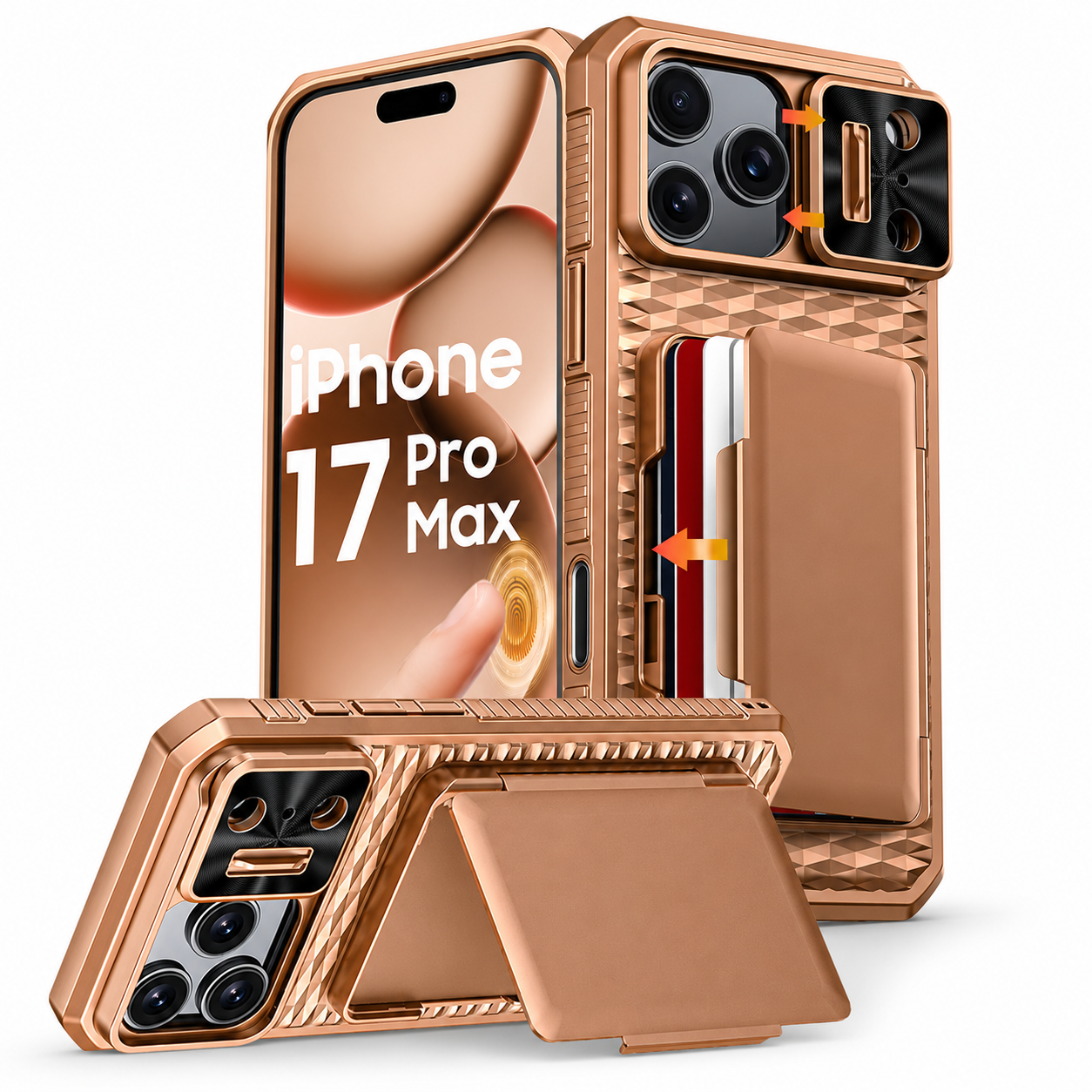 Premium iPhone Case Wallet Card Holder Sliding Camera Cover Stand Shockproof Dual Layer Heavy Duty Full Coverage