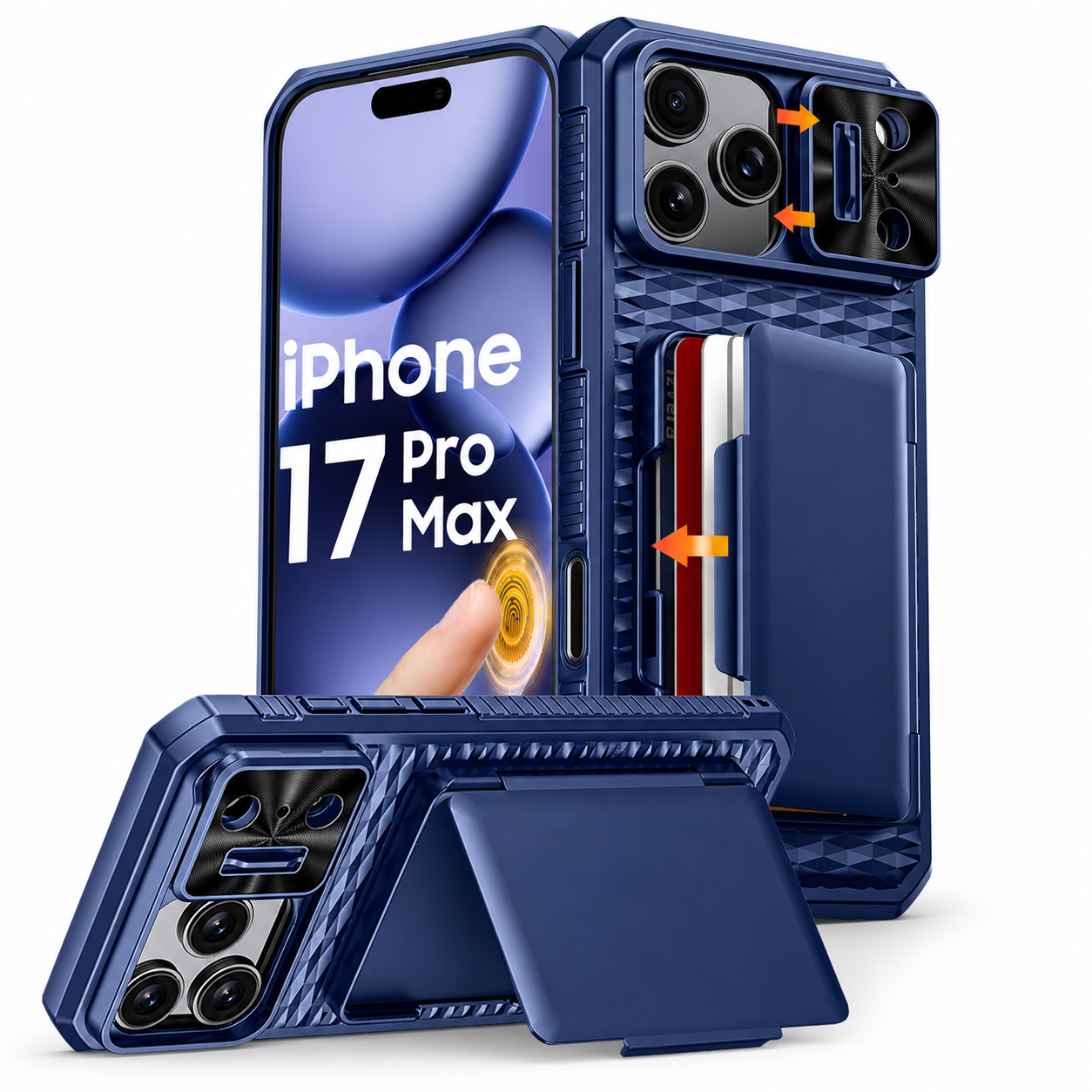 Premium iPhone Case Wallet Card Holder Sliding Camera Cover Stand Shockproof Dual Layer Heavy Duty Full Coverage