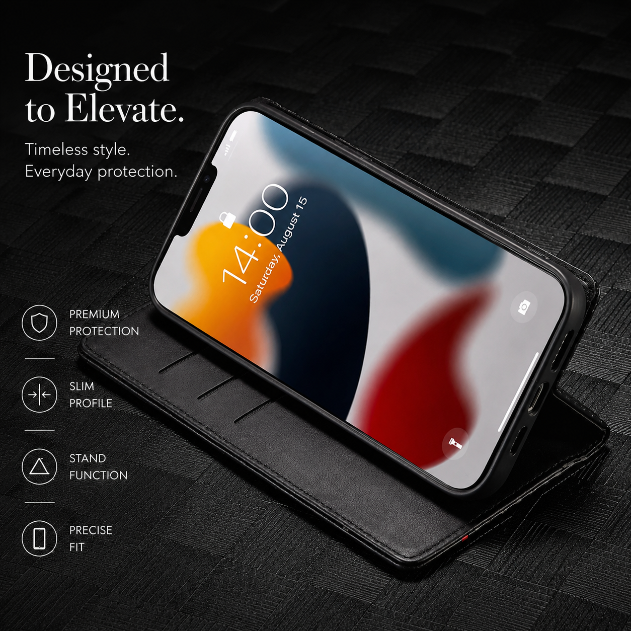 Premium iPhone Case Wallet MagSafe Compatible Carbon Fiber Leather Flip Cover Shockproof Card Holder Stand Function Camera Lens Protection Slim Design