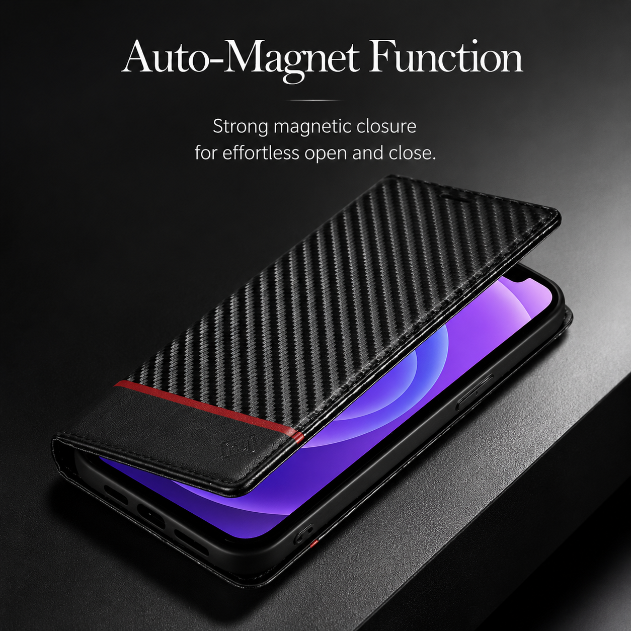 Premium iPhone Case Wallet MagSafe Compatible Carbon Fiber Leather Flip Cover Shockproof Card Holder Stand Function Camera Lens Protection Slim Design