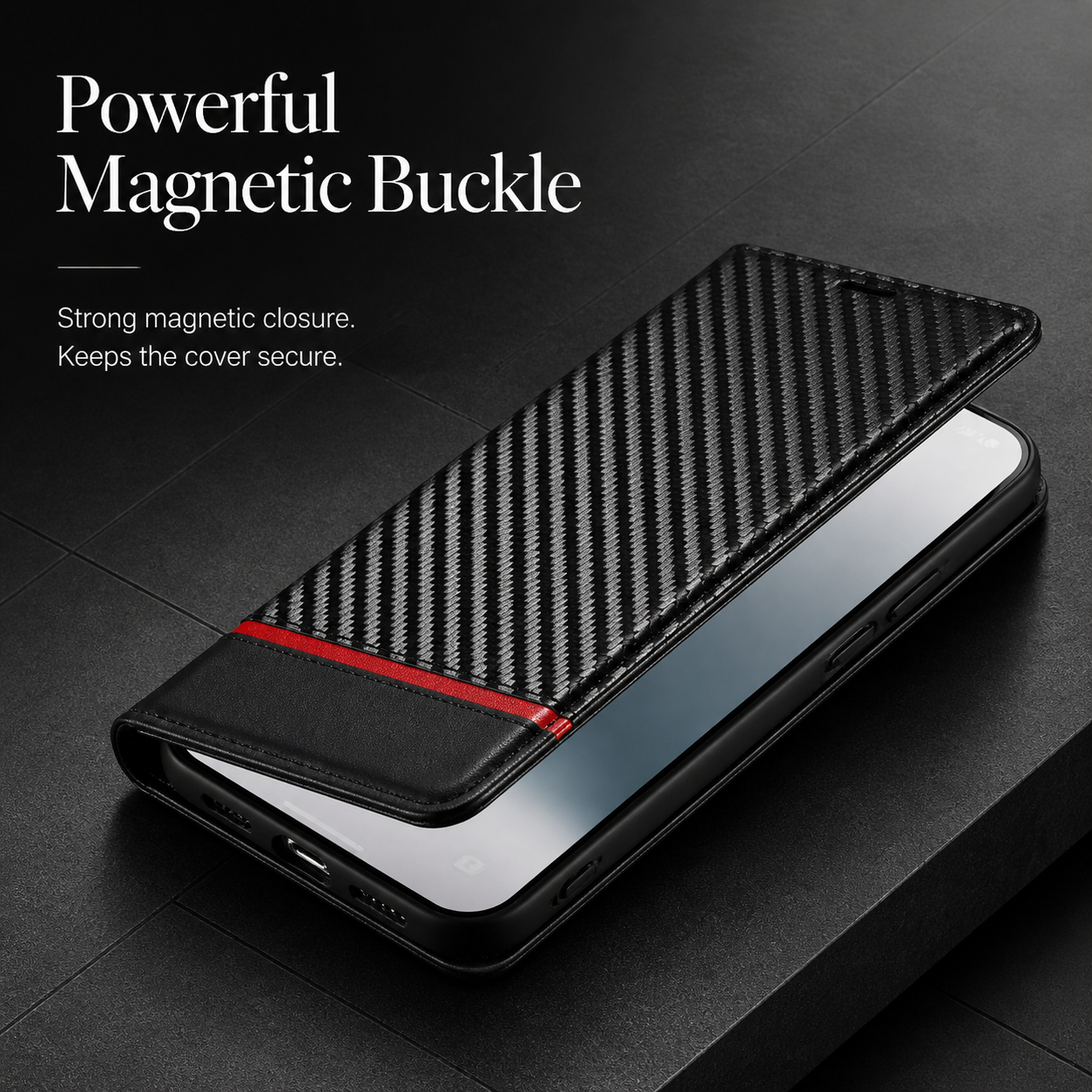 Premium iPhone Case Wallet MagSafe Compatible Carbon Fiber Leather Flip Cover Shockproof Card Holder Stand Function Camera Lens Protection Slim Design
