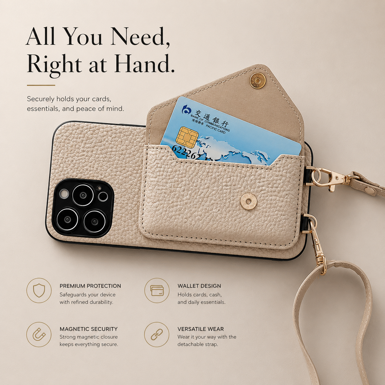 Premium iPhone Case Wallet MagSafe Compatible Crossbody Strap Leather Cover Card Holder Protection