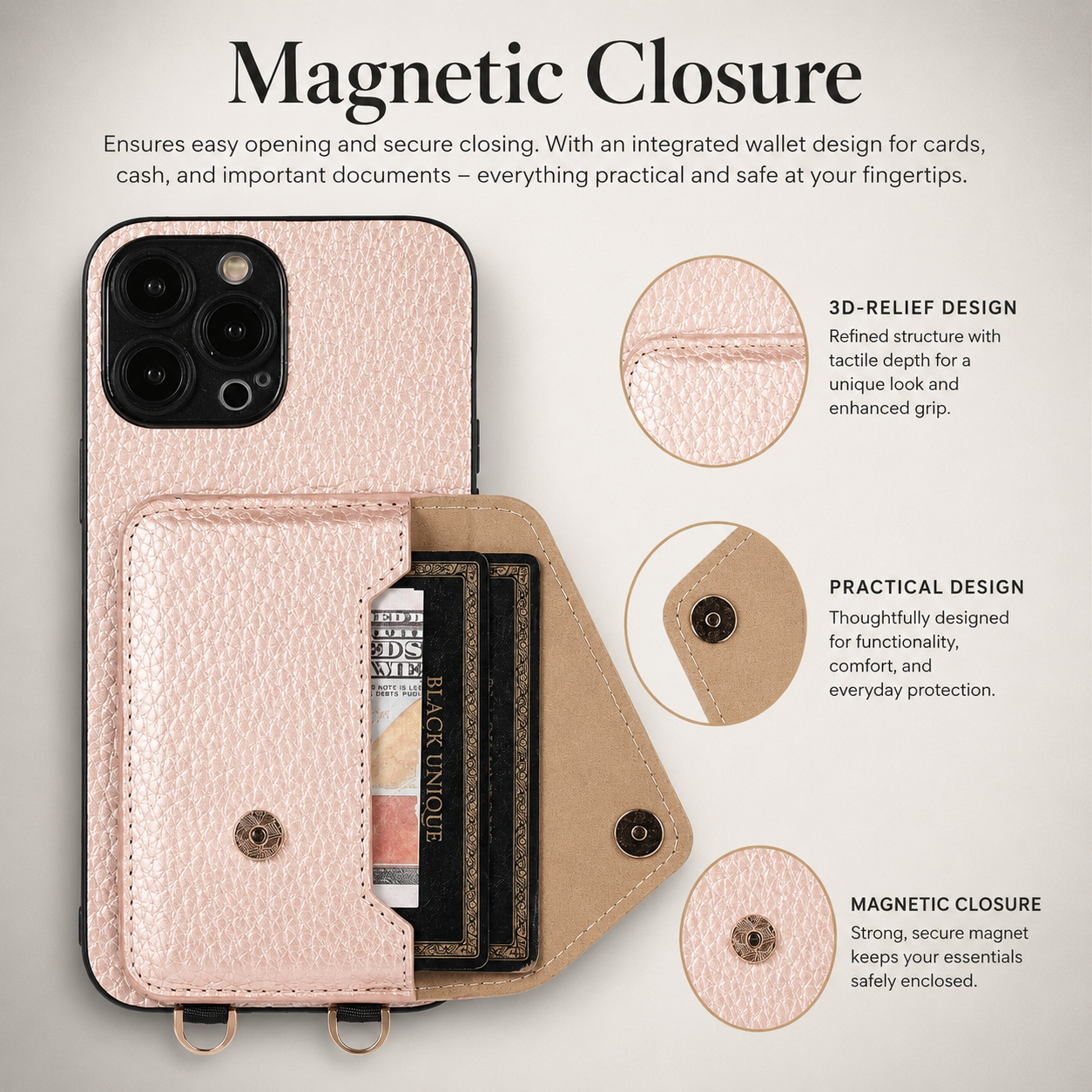 Premium iPhone Case Wallet MagSafe Compatible Crossbody Strap Leather Cover Card Holder Protection