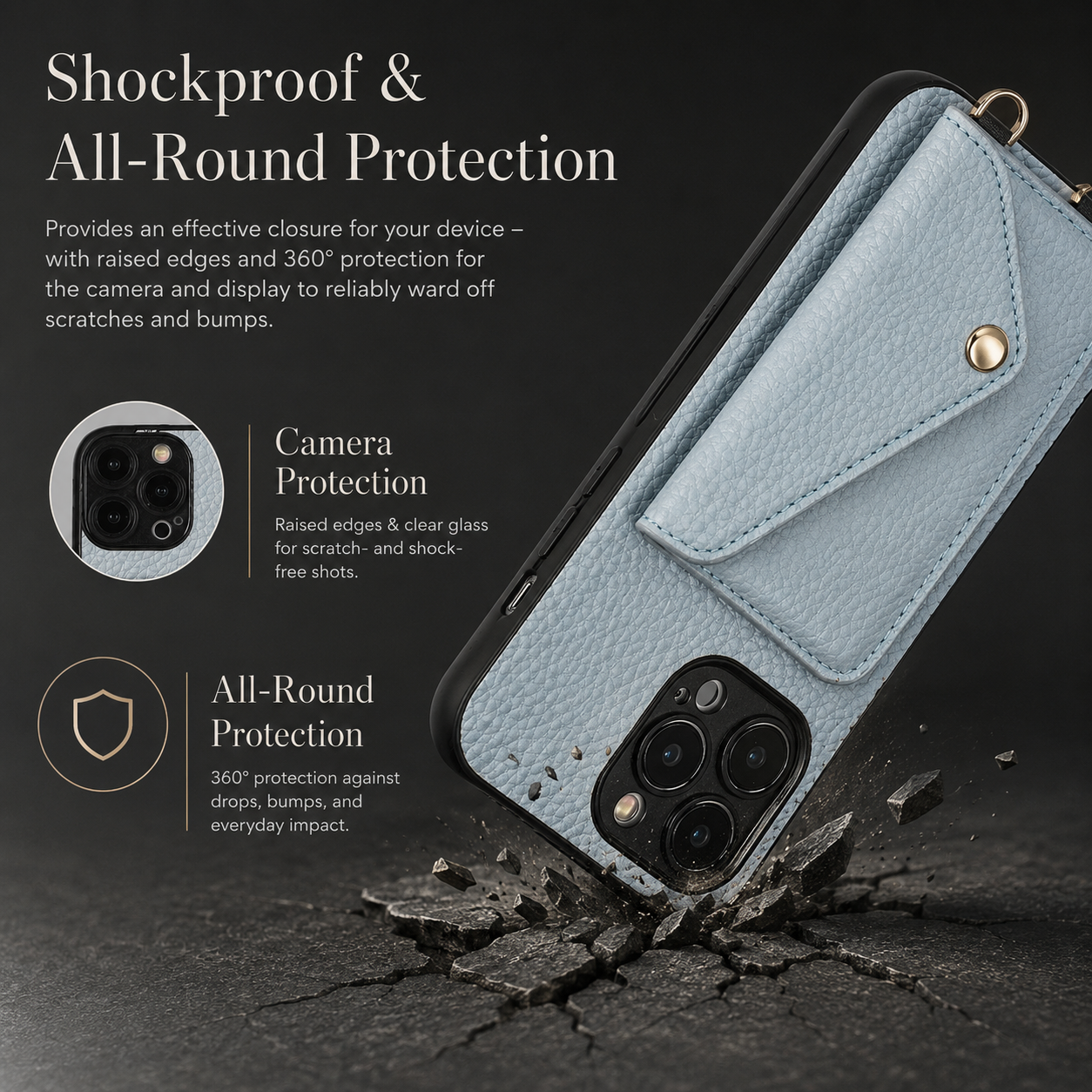 Premium iPhone Case Wallet MagSafe Compatible Crossbody Strap Leather Cover Card Holder Protection