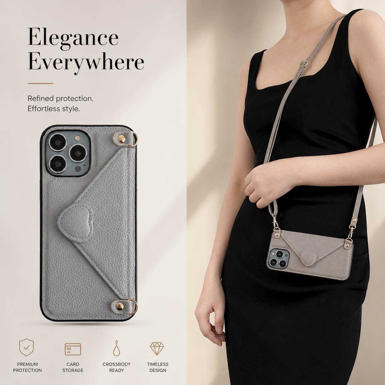 Premium iPhone Case Wallet MagSafe Compatible Crossbody Strap Leather Cover Card Holder Protection