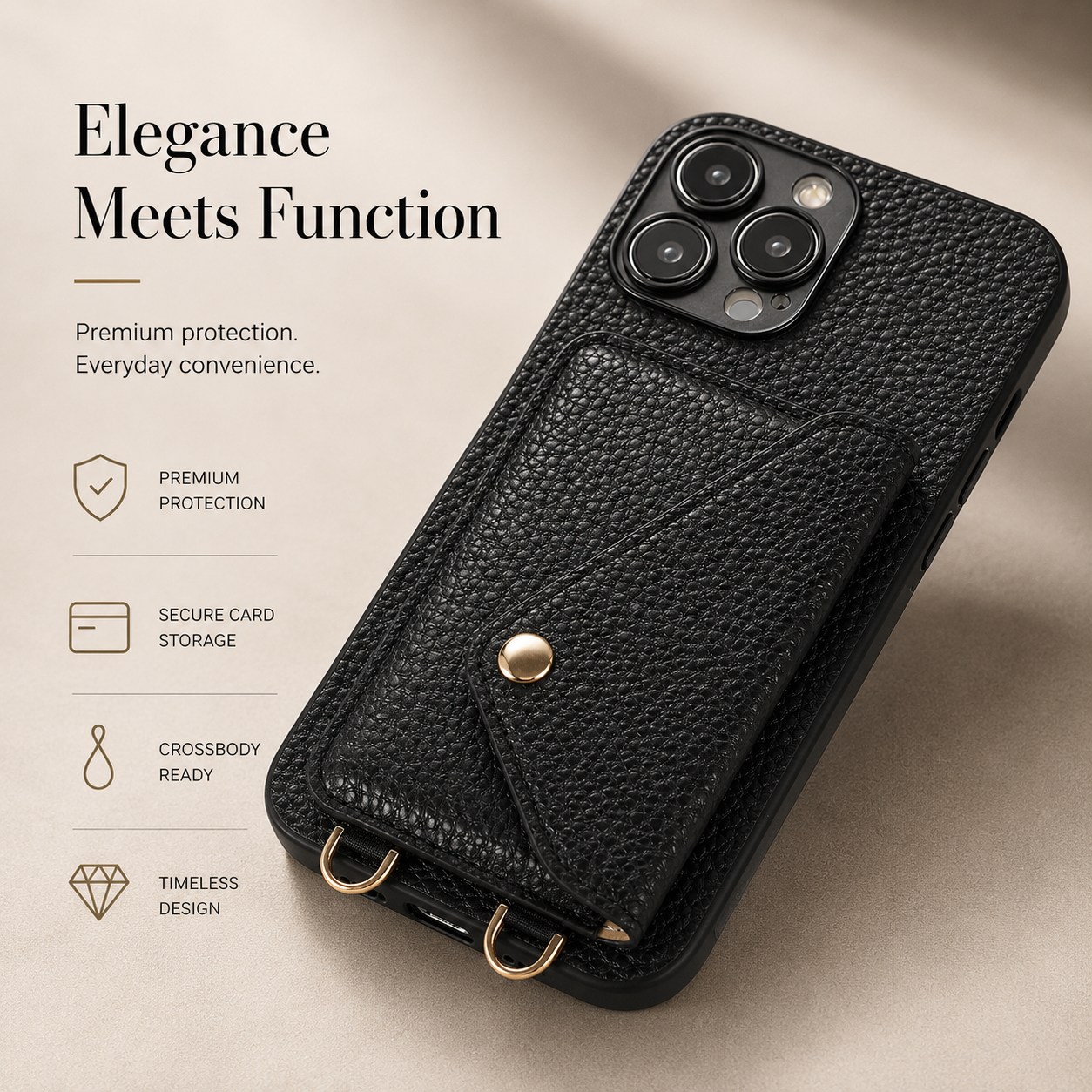 Premium iPhone Case Wallet MagSafe Compatible Crossbody Strap Leather Cover Card Holder Protection