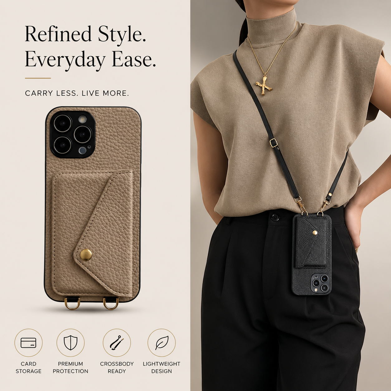 Premium iPhone Case Wallet MagSafe Compatible Crossbody Strap Leather Cover Card Holder Protection