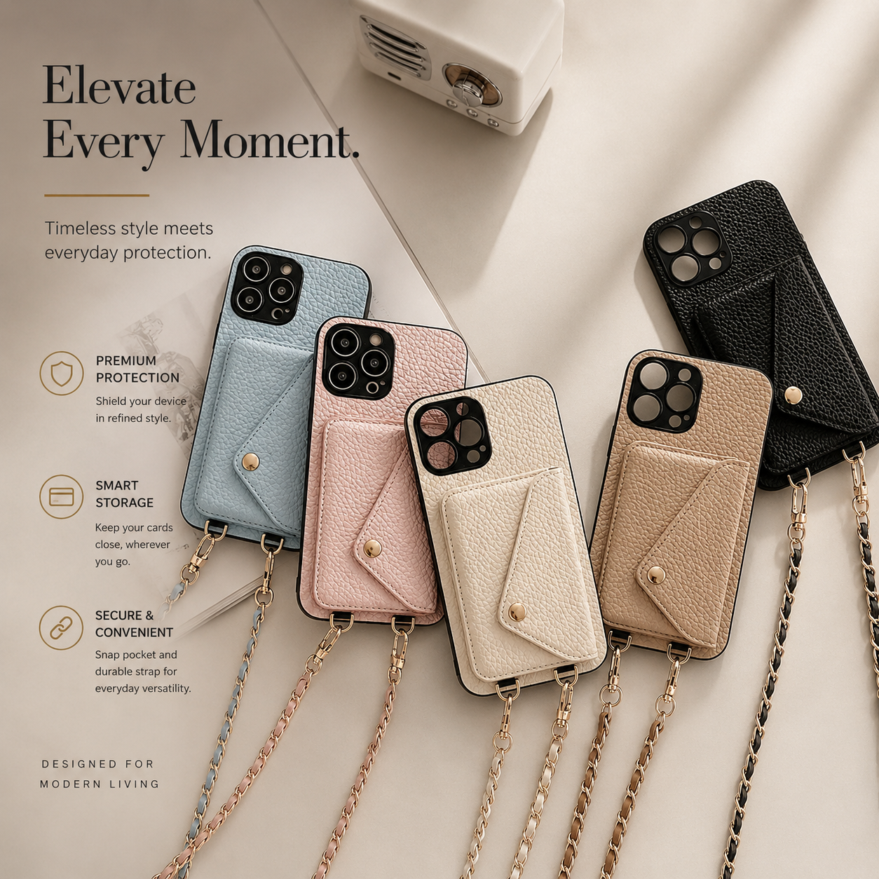 Premium iPhone Case Wallet MagSafe Compatible Crossbody Strap Leather Cover Card Holder Protection