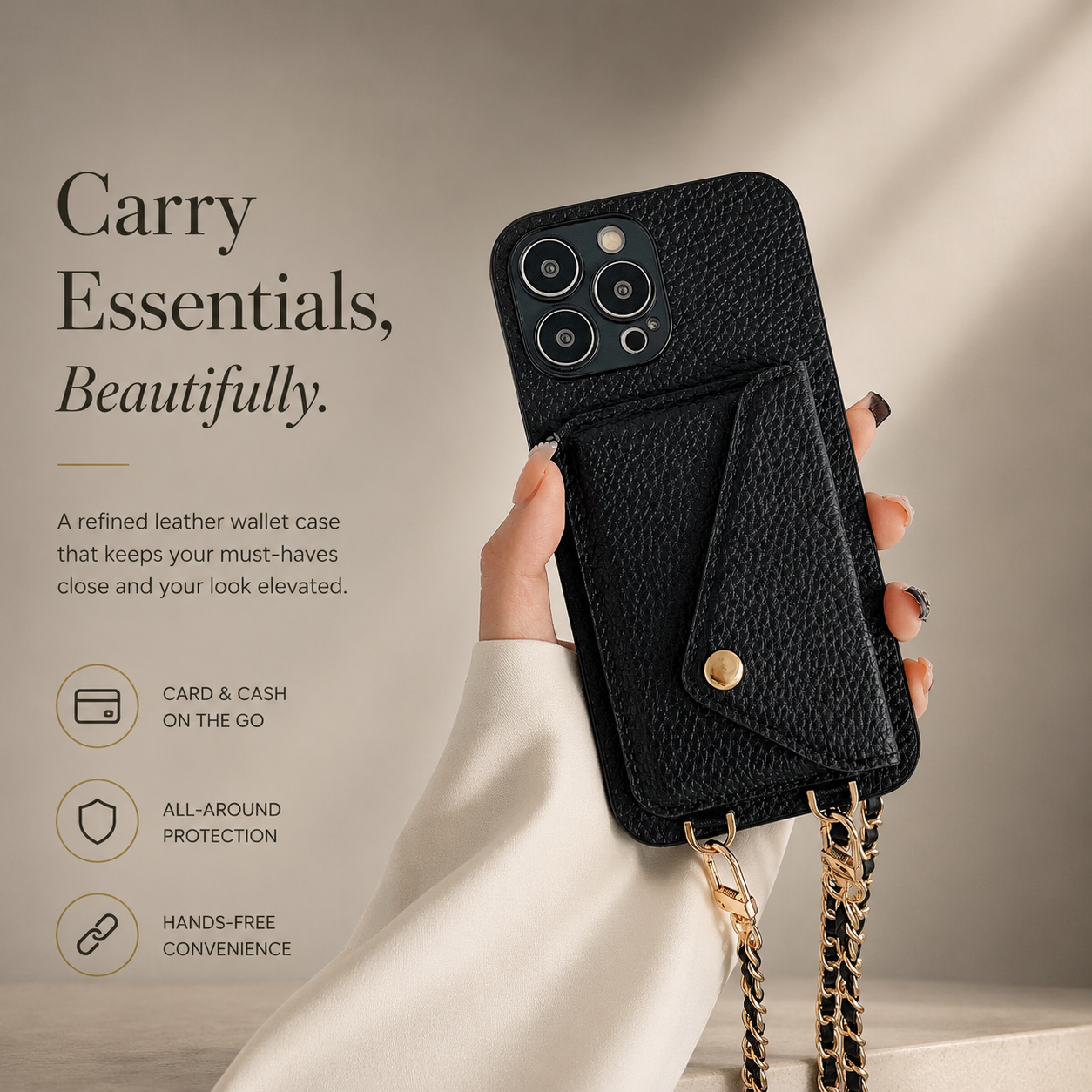 Premium iPhone Case Wallet MagSafe Compatible Crossbody Strap Leather Cover Card Holder Protection