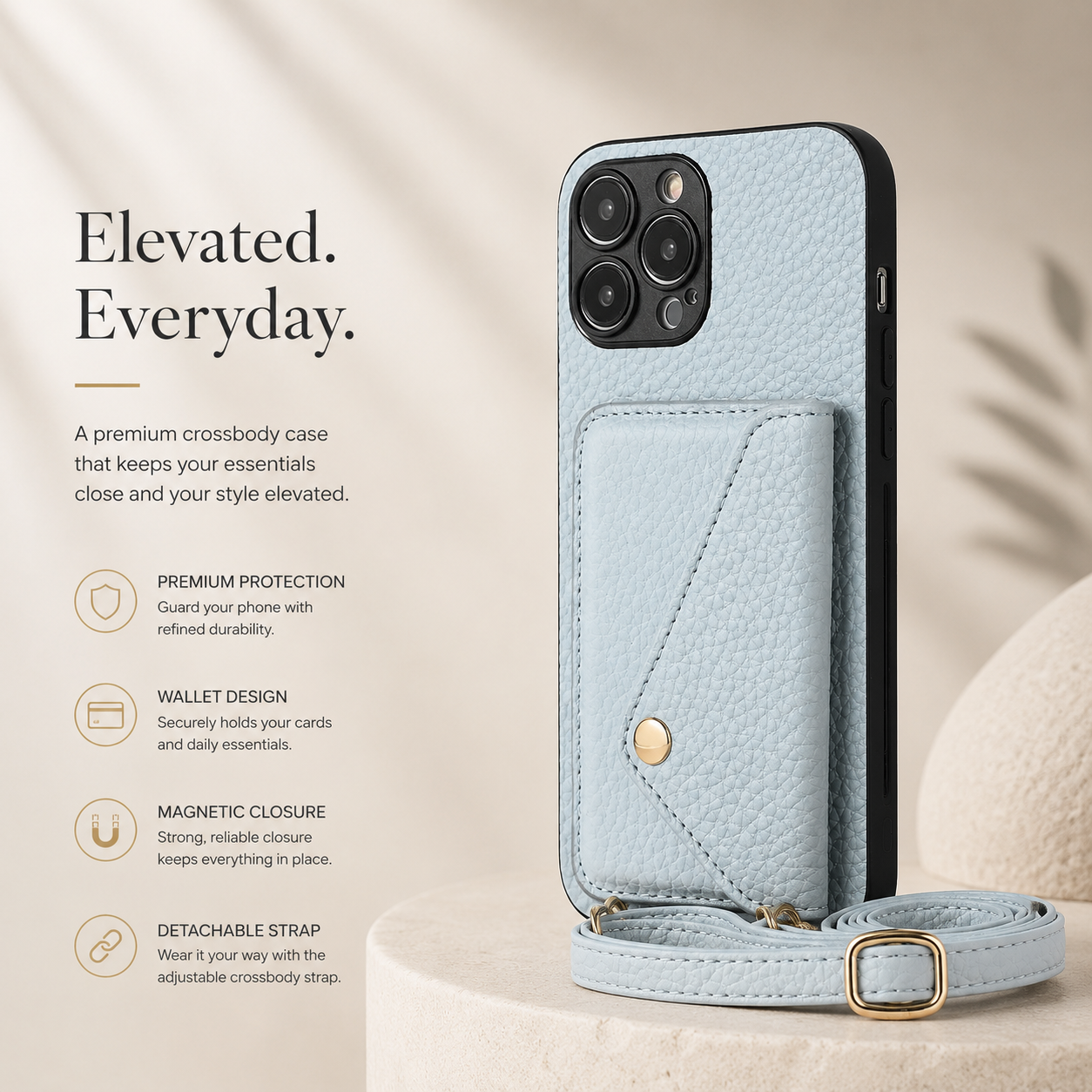 Premium iPhone Case Wallet MagSafe Compatible Crossbody Strap Leather Cover Card Holder Protection