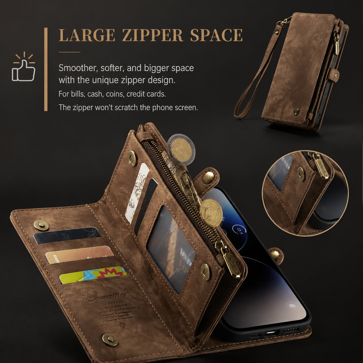 Premium iPhone Case Wallet MagSafe Compatible Detachable Leather Flip Cover Stand Protection