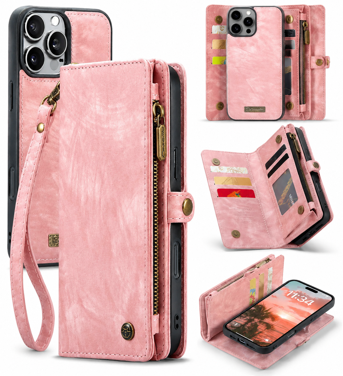 Premium iPhone Case Wallet MagSafe Compatible Detachable Leather Flip Cover Stand Protection