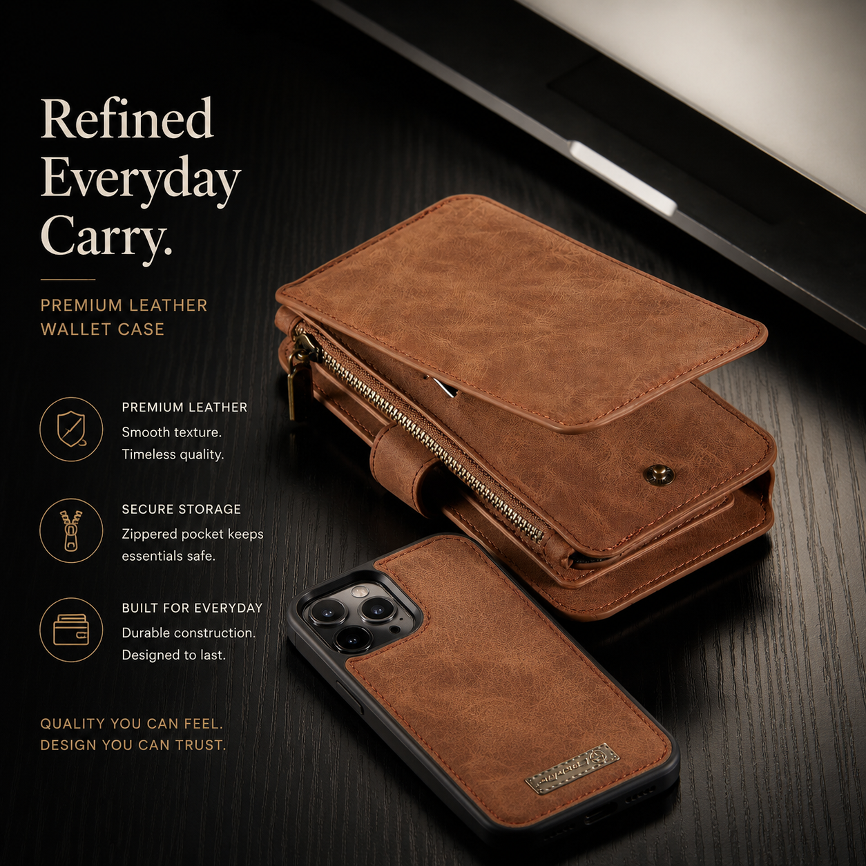 Premium iPhone Case Wallet MagSafe Compatible Detachable Leather Flip Cover Stand Protection