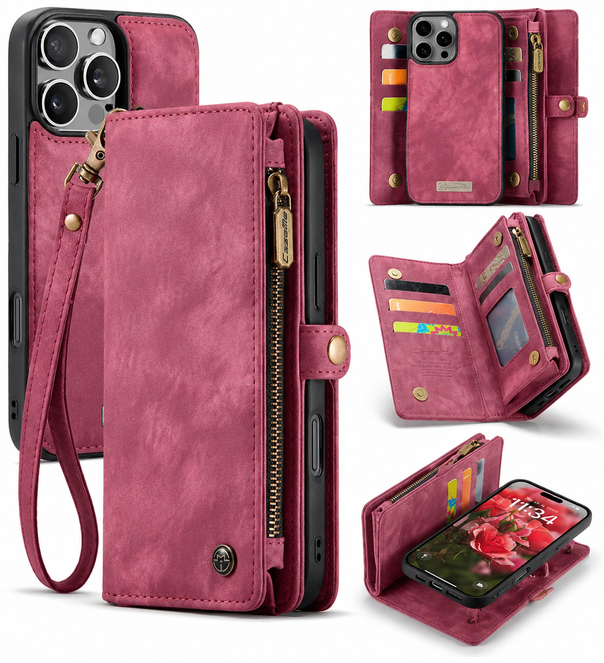 Premium iPhone Case Wallet MagSafe Compatible Detachable Leather Flip Cover Stand Protection