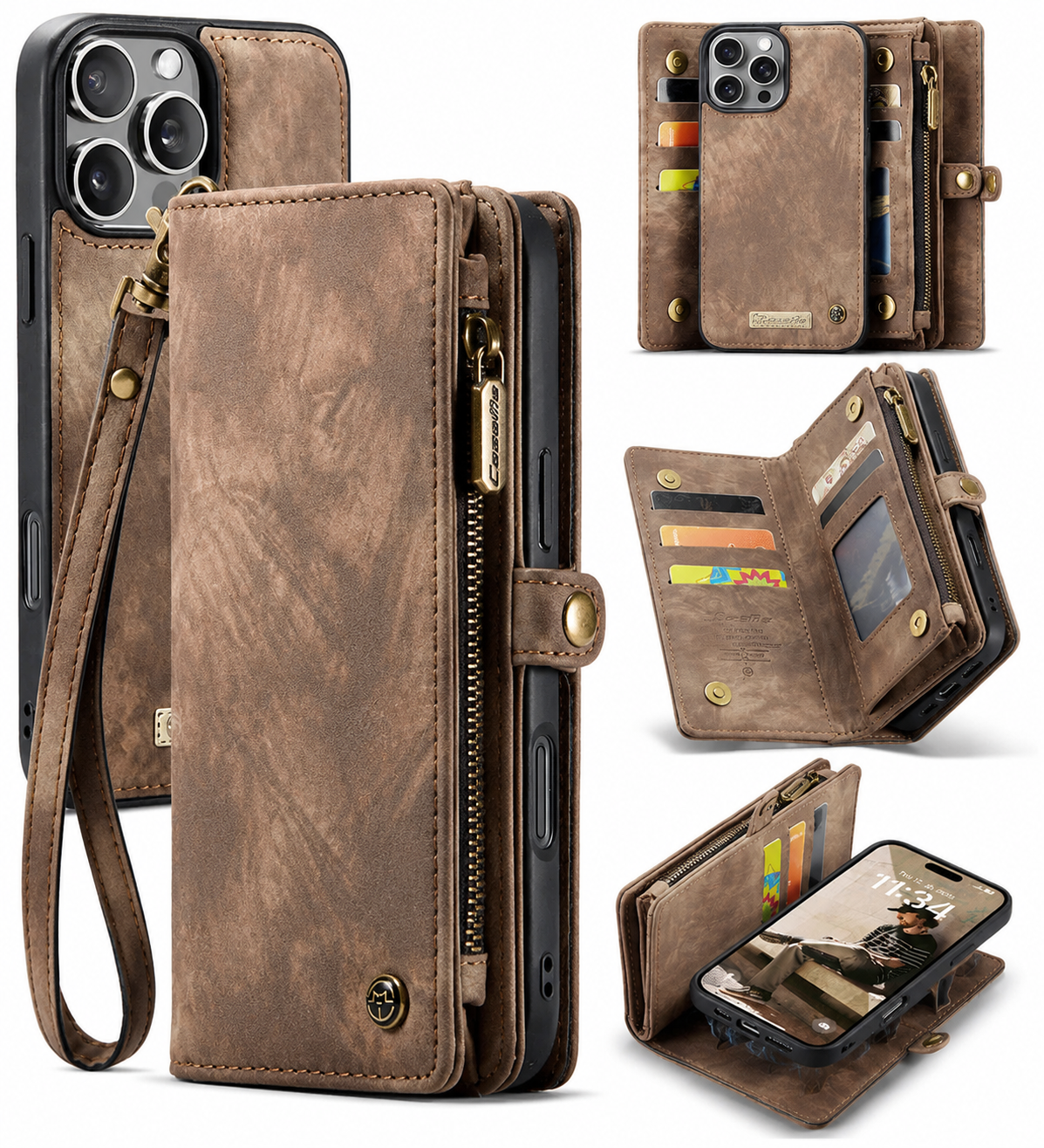 Premium iPhone Case Wallet MagSafe Compatible Detachable Leather Flip Cover Stand Protection