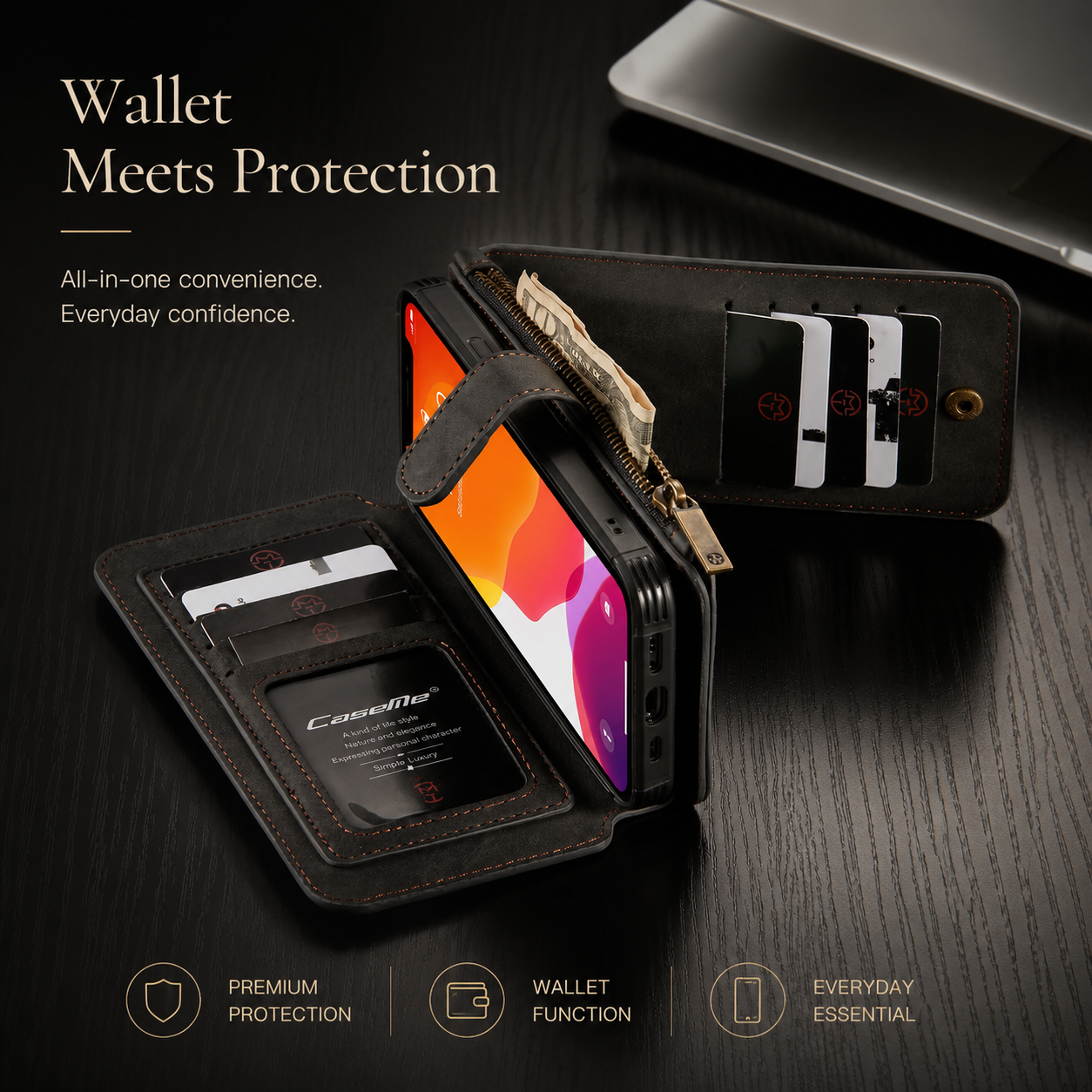 Premium iPhone Case Wallet MagSafe Compatible Detachable Leather Flip Cover Stand Protection
