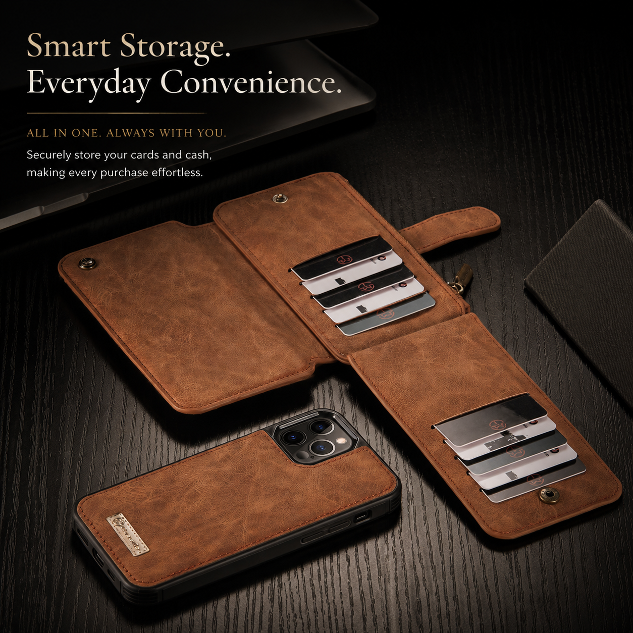 Premium iPhone Case Wallet MagSafe Compatible Detachable Leather Flip Cover Stand Protection