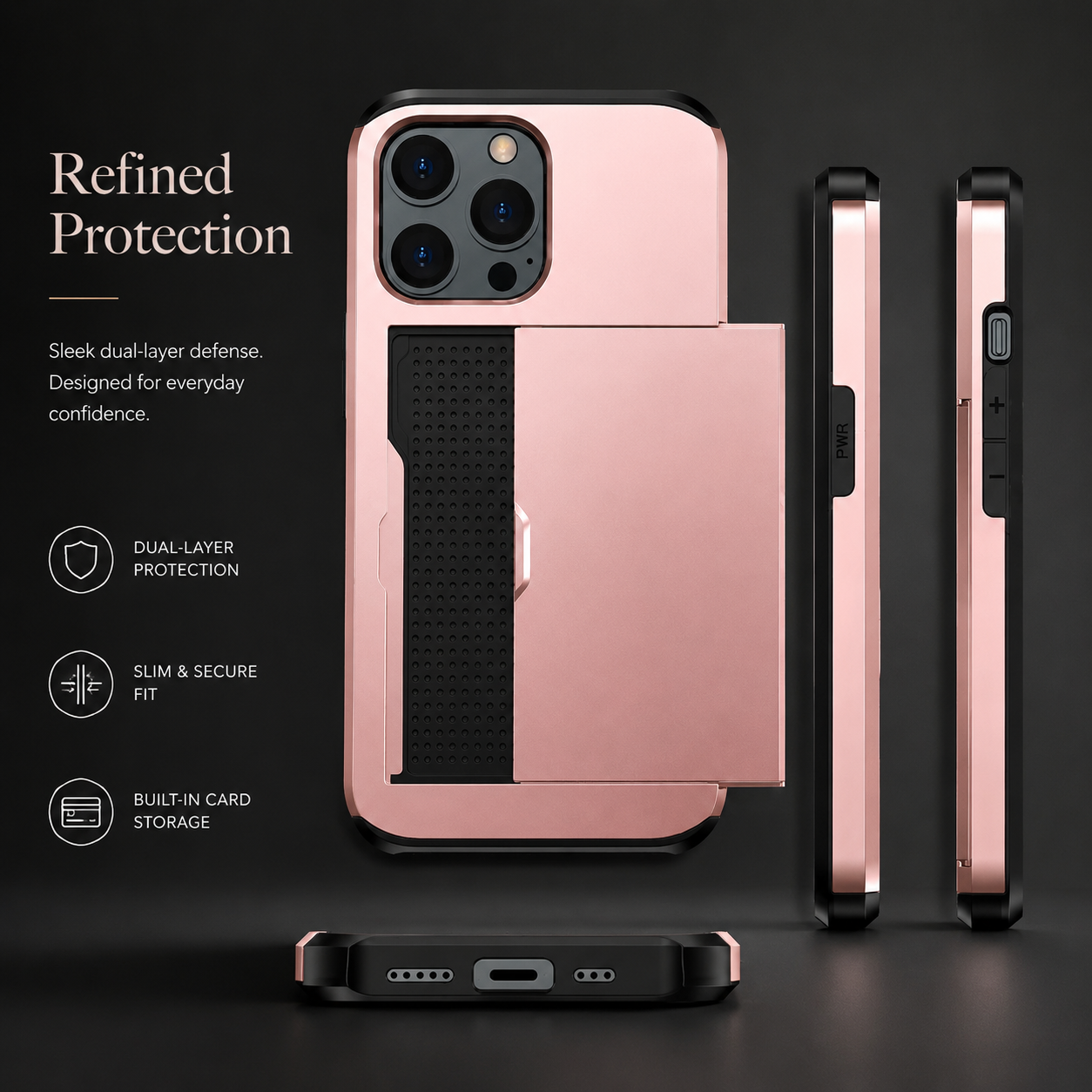 Premium iPhone Case Wallet MagSafe Compatible Dual Layer Slider Card Holder Cover Shockproof Protection