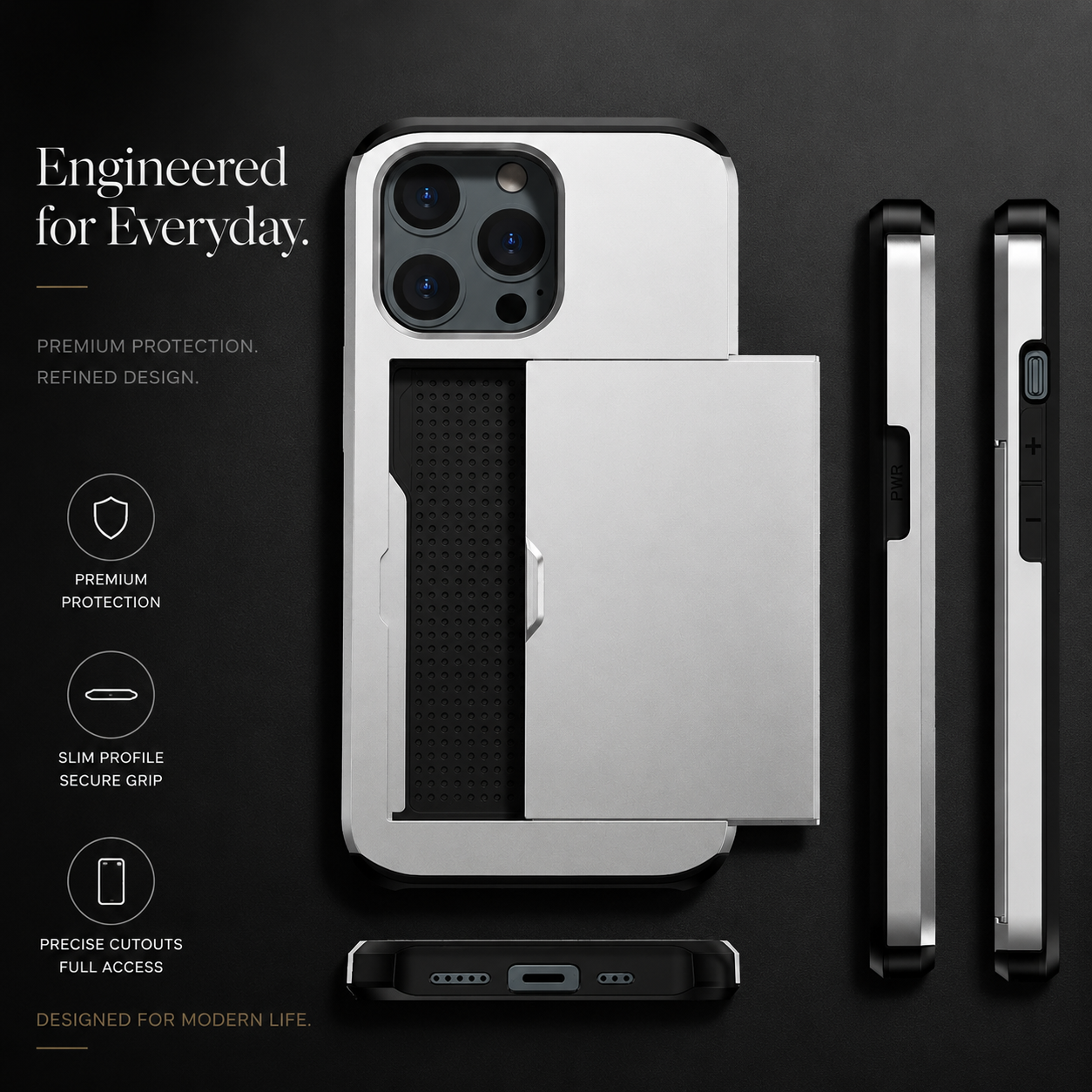 Premium iPhone Case Wallet MagSafe Compatible Dual Layer Slider Card Holder Cover Shockproof Protection