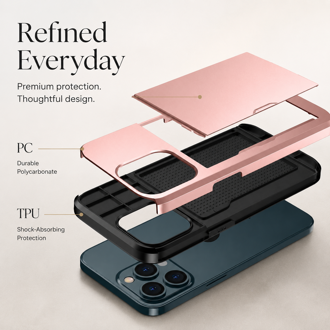 Premium iPhone Case Wallet MagSafe Compatible Dual Layer Slider Card Holder Cover Shockproof Protection