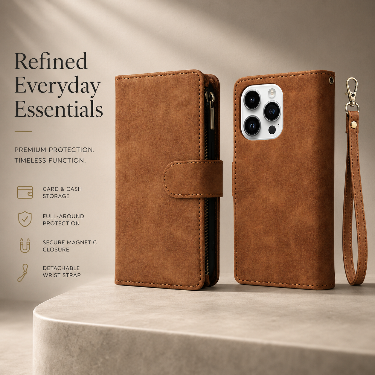 Premium iPhone Case Wallet MagSafe Compatible Leather Card Holder Cover Magnetic Closure Protection