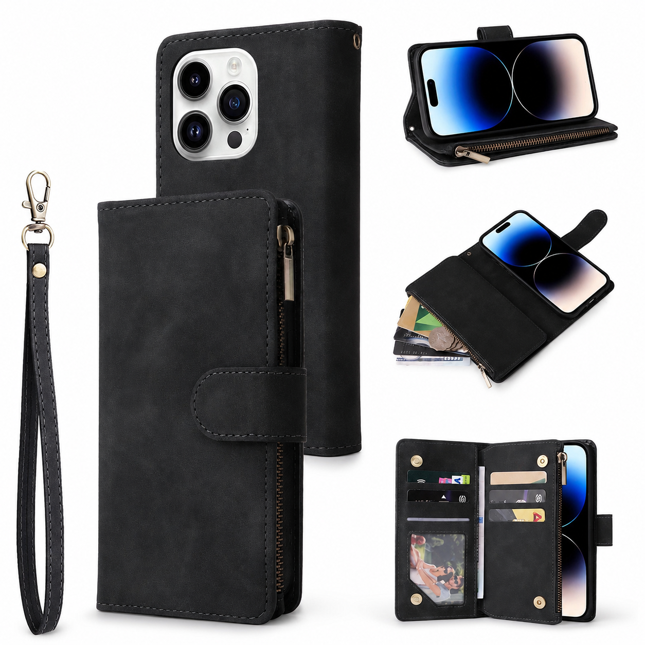 Premium iPhone Case Wallet MagSafe Compatible Leather Card Holder Cover Magnetic Closure Protection