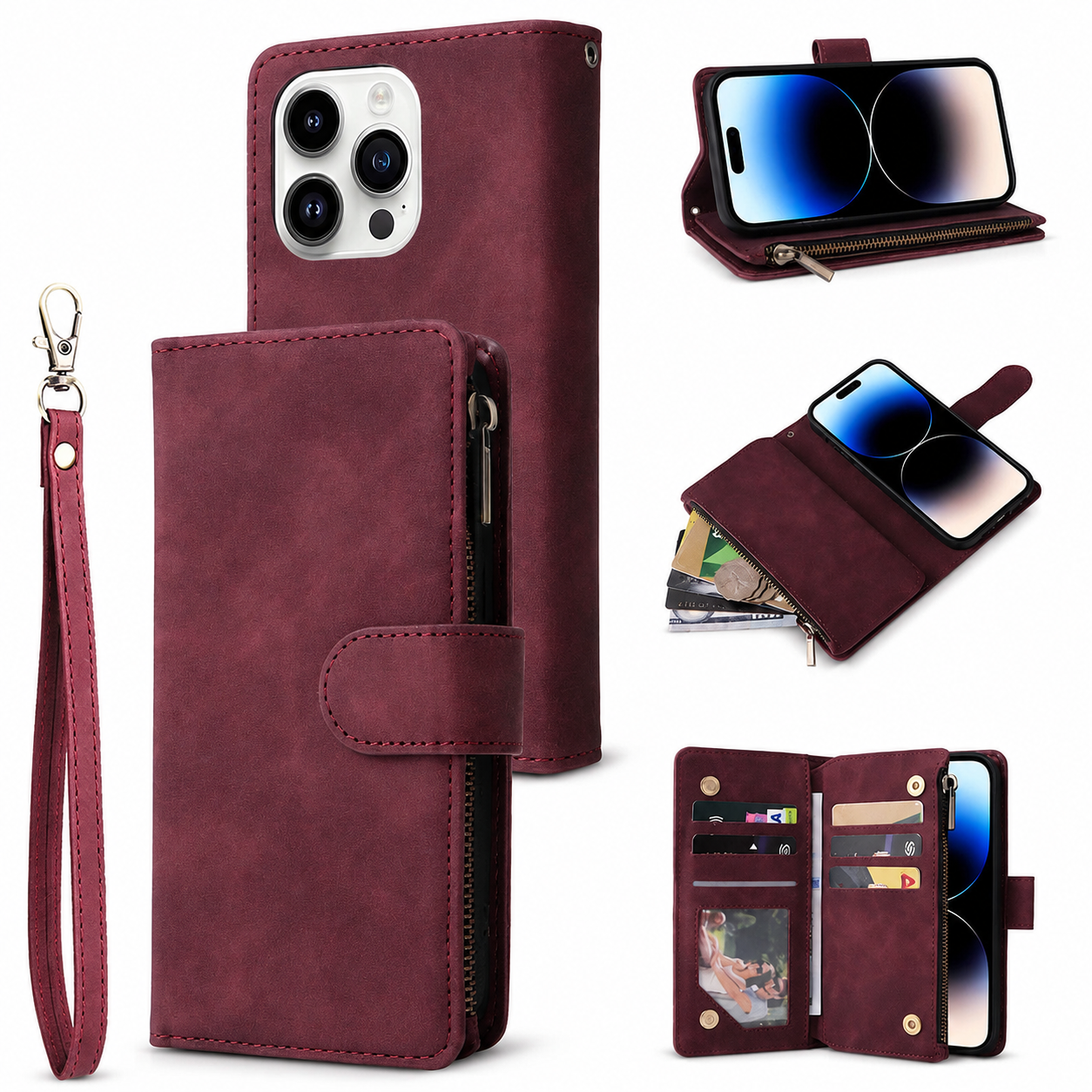 Premium iPhone Case Wallet MagSafe Compatible Leather Card Holder Cover Magnetic Closure Protection