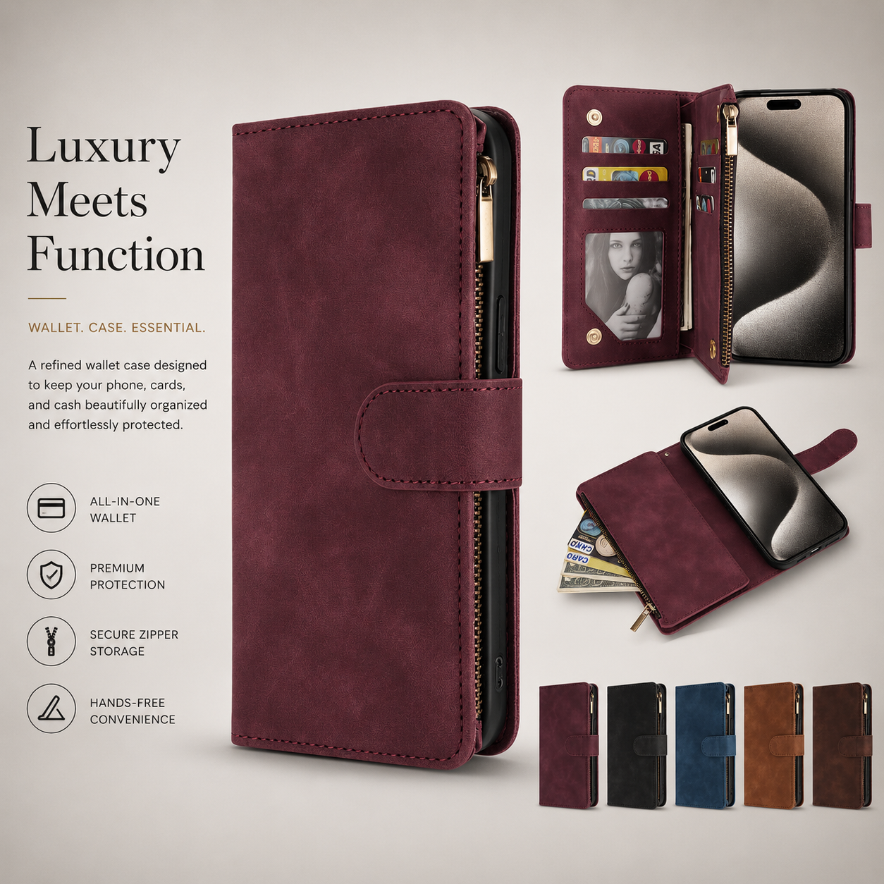 Premium iPhone Case Wallet MagSafe Compatible Leather Card Holder Cover Magnetic Closure Protection