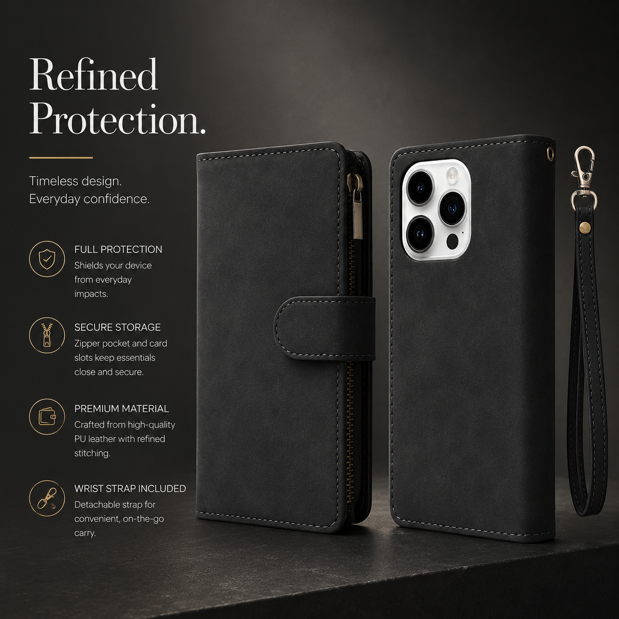 Premium iPhone Case Wallet MagSafe Compatible Leather Card Holder Cover Magnetic Closure Protection