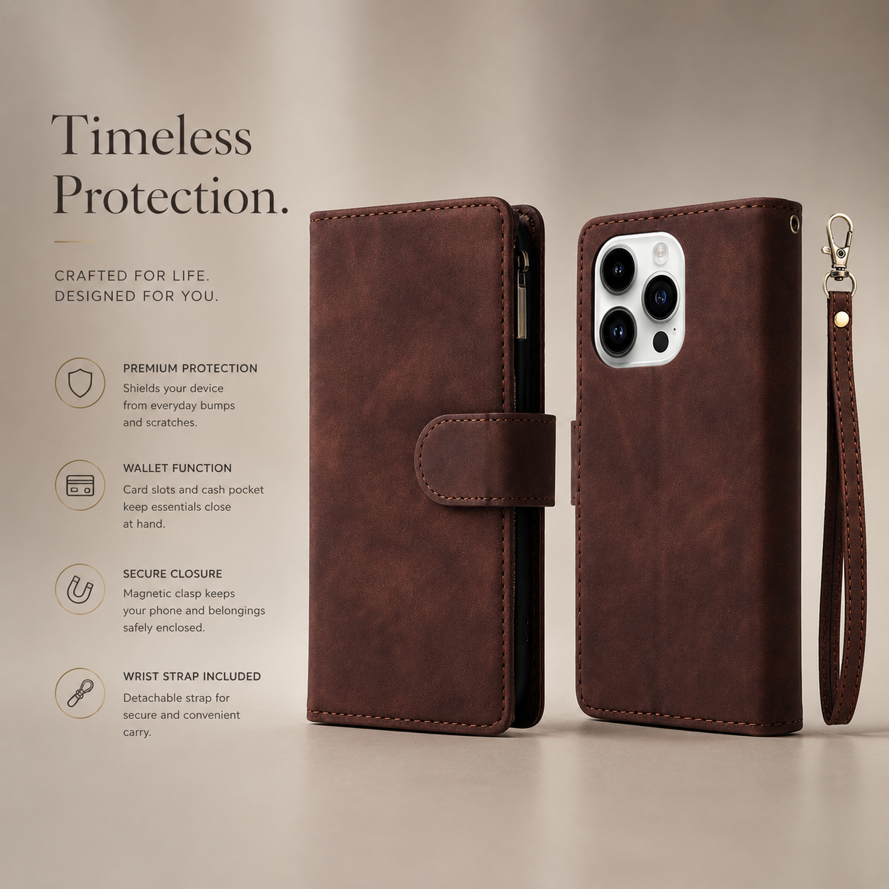 Premium iPhone Case Wallet MagSafe Compatible Leather Card Holder Cover Magnetic Closure Protection