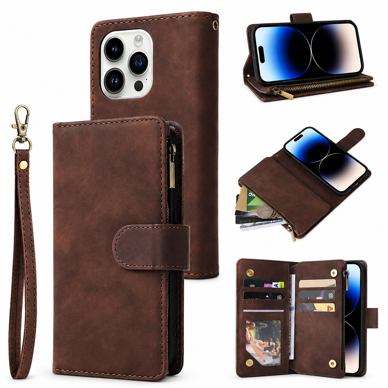 Premium iPhone Case Wallet MagSafe Compatible Leather Card Holder Cover Magnetic Closure Protection