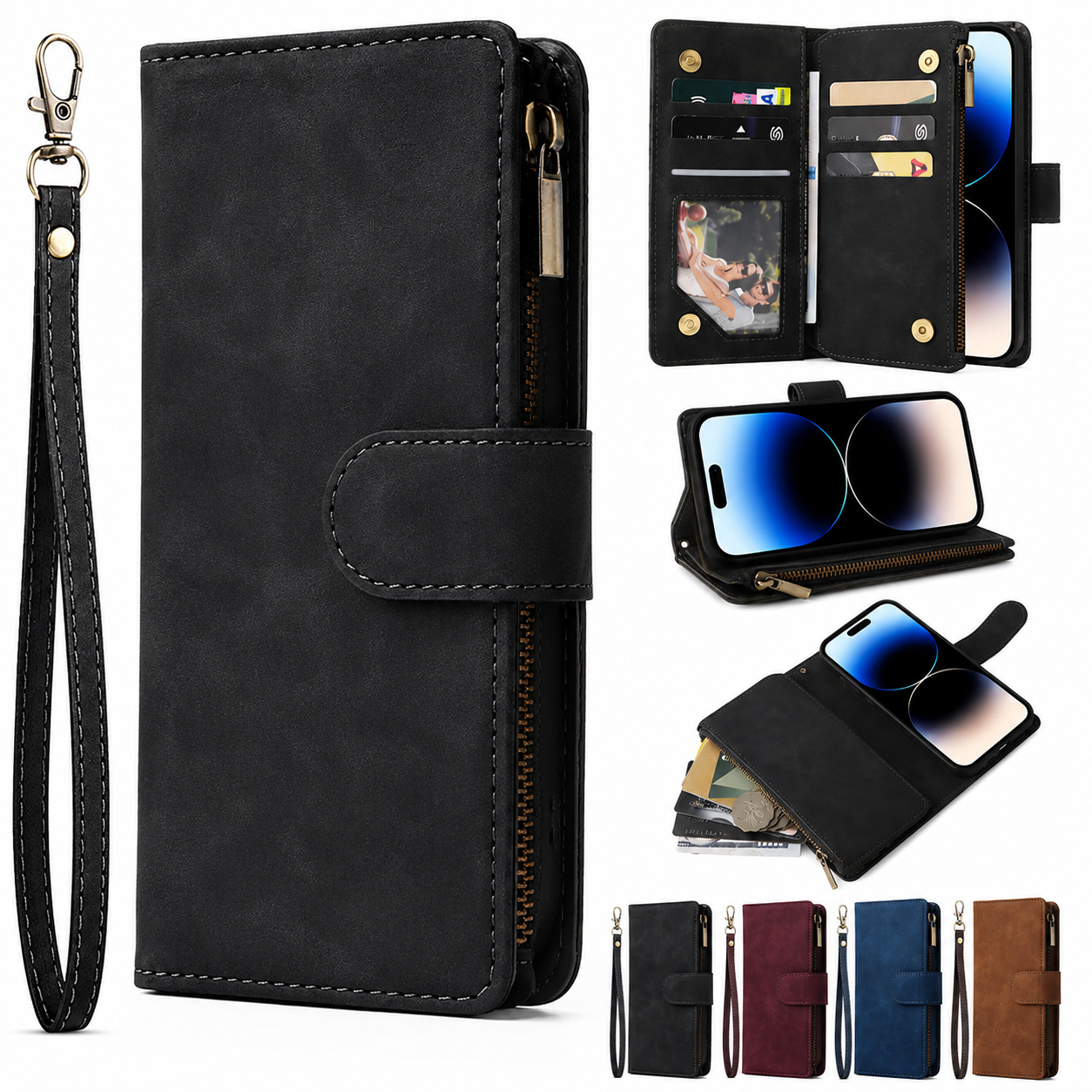 Premium iPhone Case Wallet MagSafe Compatible Leather Card Holder Cover Magnetic Closure Protection