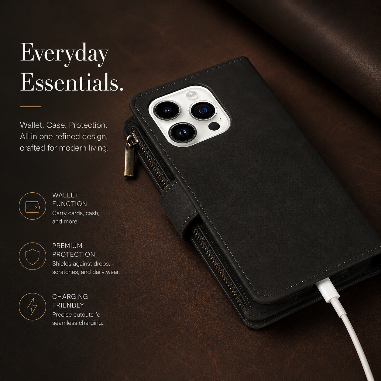 Premium iPhone Case Wallet MagSafe Compatible Leather Card Holder Cover Magnetic Closure Protection