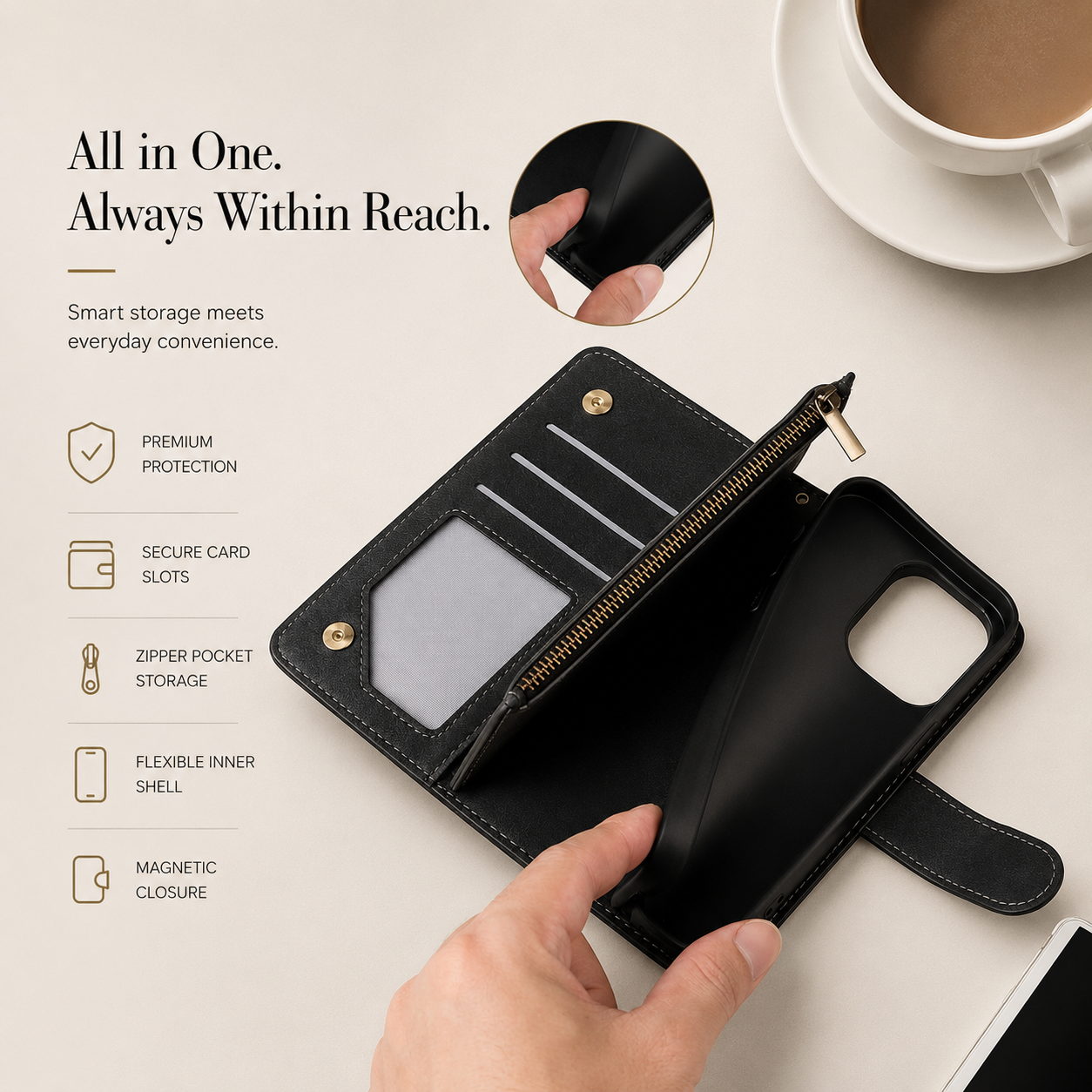 Premium iPhone Case Wallet MagSafe Compatible Leather Card Holder Cover Magnetic Closure Protection