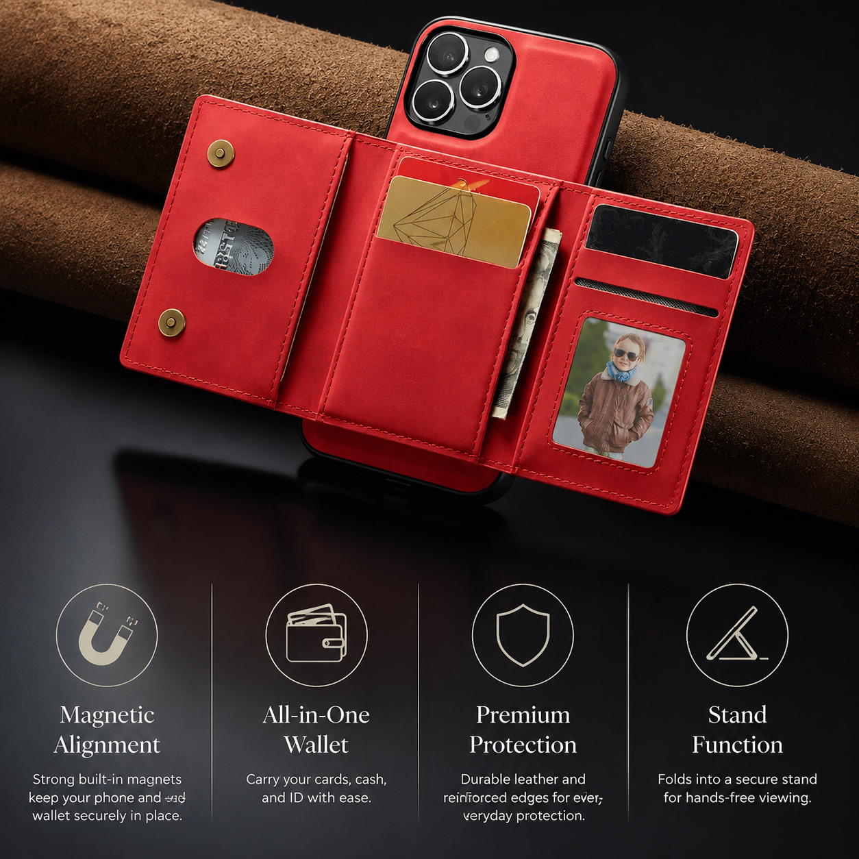 Premium iPhone Case Wallet MagSafe Compatible Leather Card Holder Cover Shockproof Slim Protection