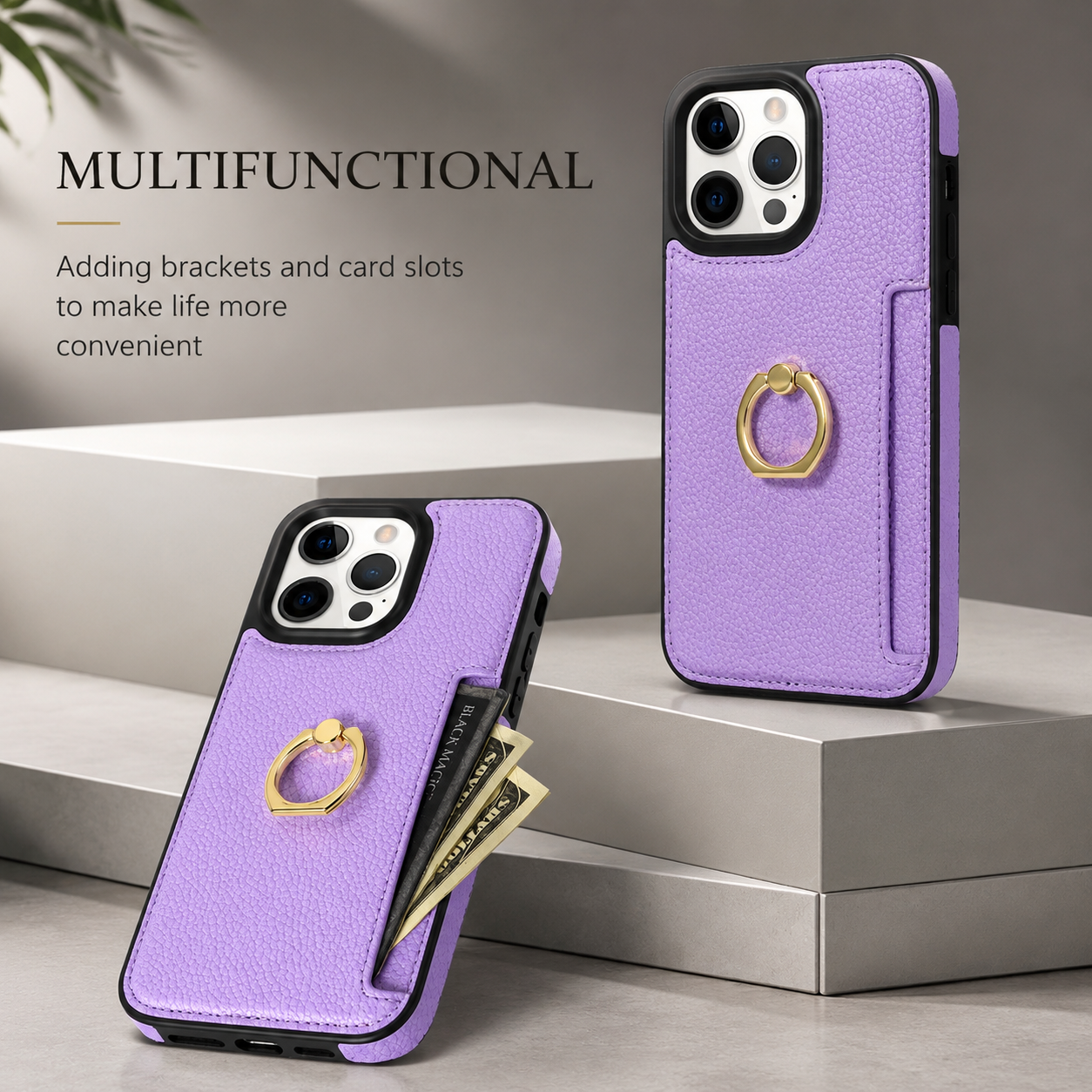 Premium iPhone Case Wallet MagSafe Compatible Leather Card Holder Ring Stand Cover Shockproof Protection