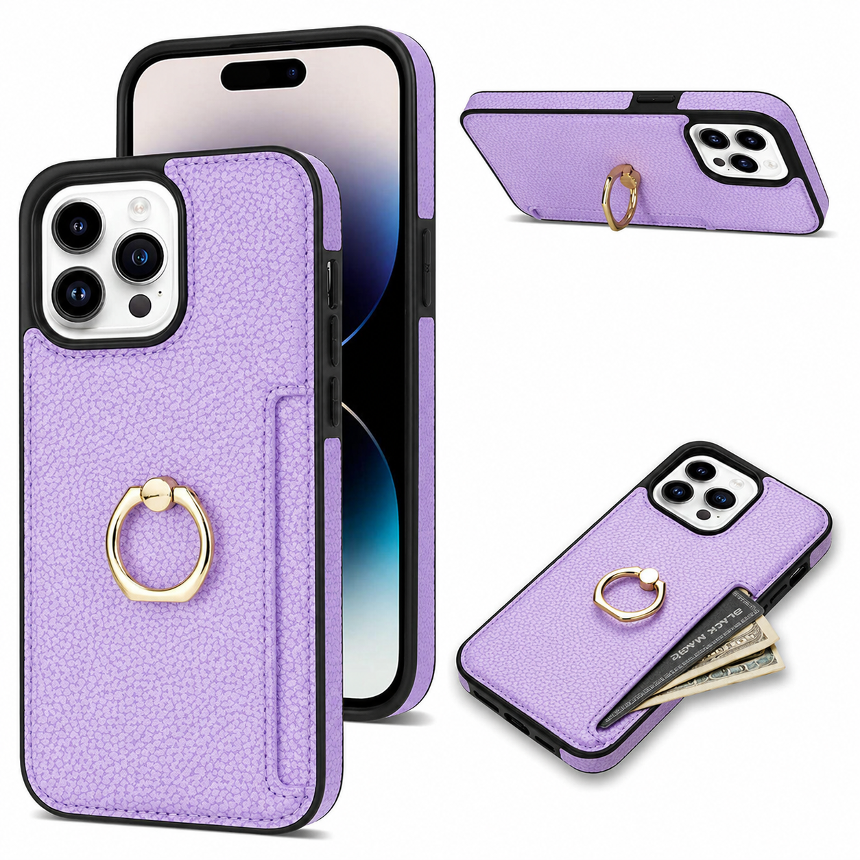 Premium iPhone Case Wallet MagSafe Compatible Leather Card Holder Ring Stand Cover Shockproof Protection